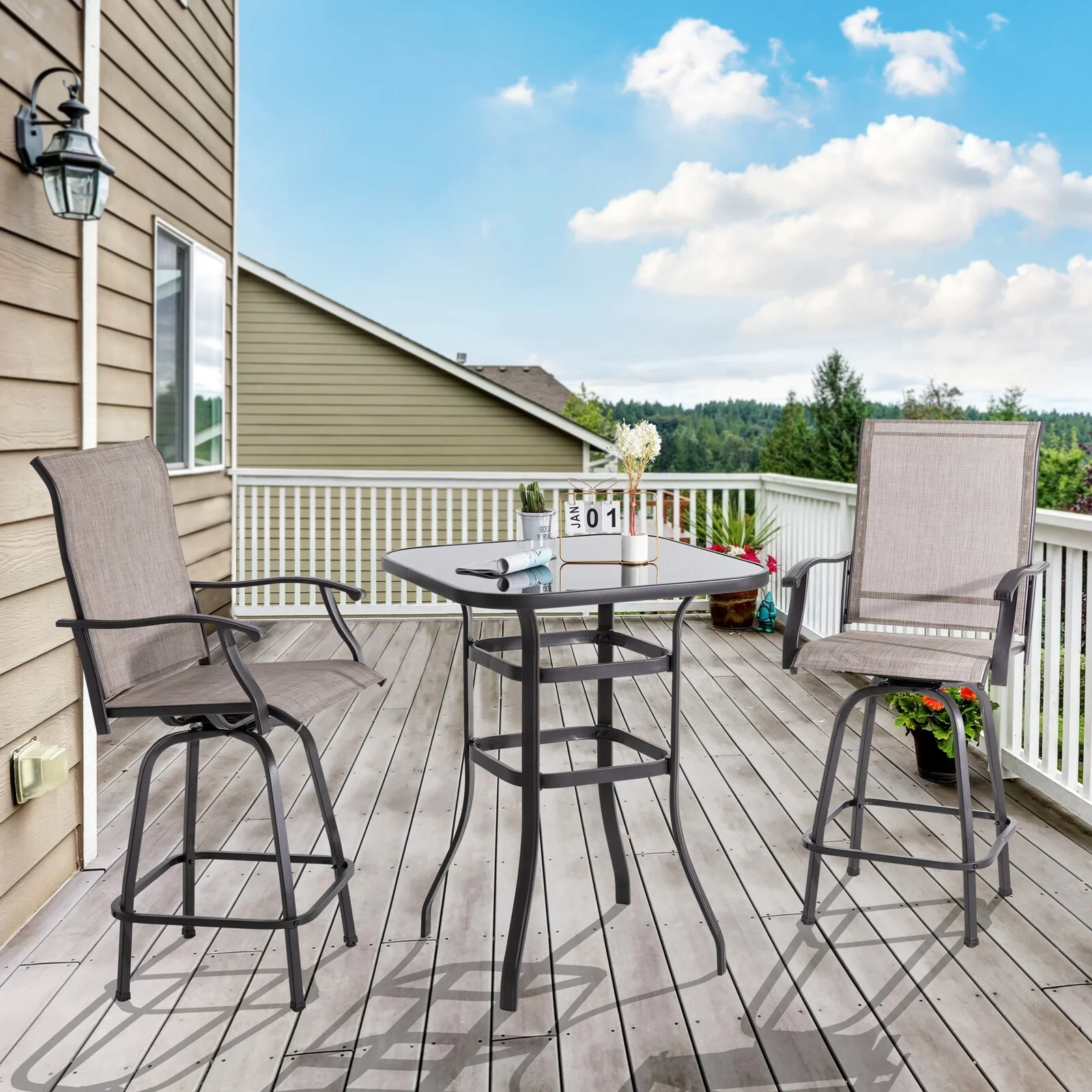 Futzca Patio Swivel Bar Bistro Set or Swivel Bar Stools Taupe Set of 3 N/A N/A Swivel Fabric Set of 3