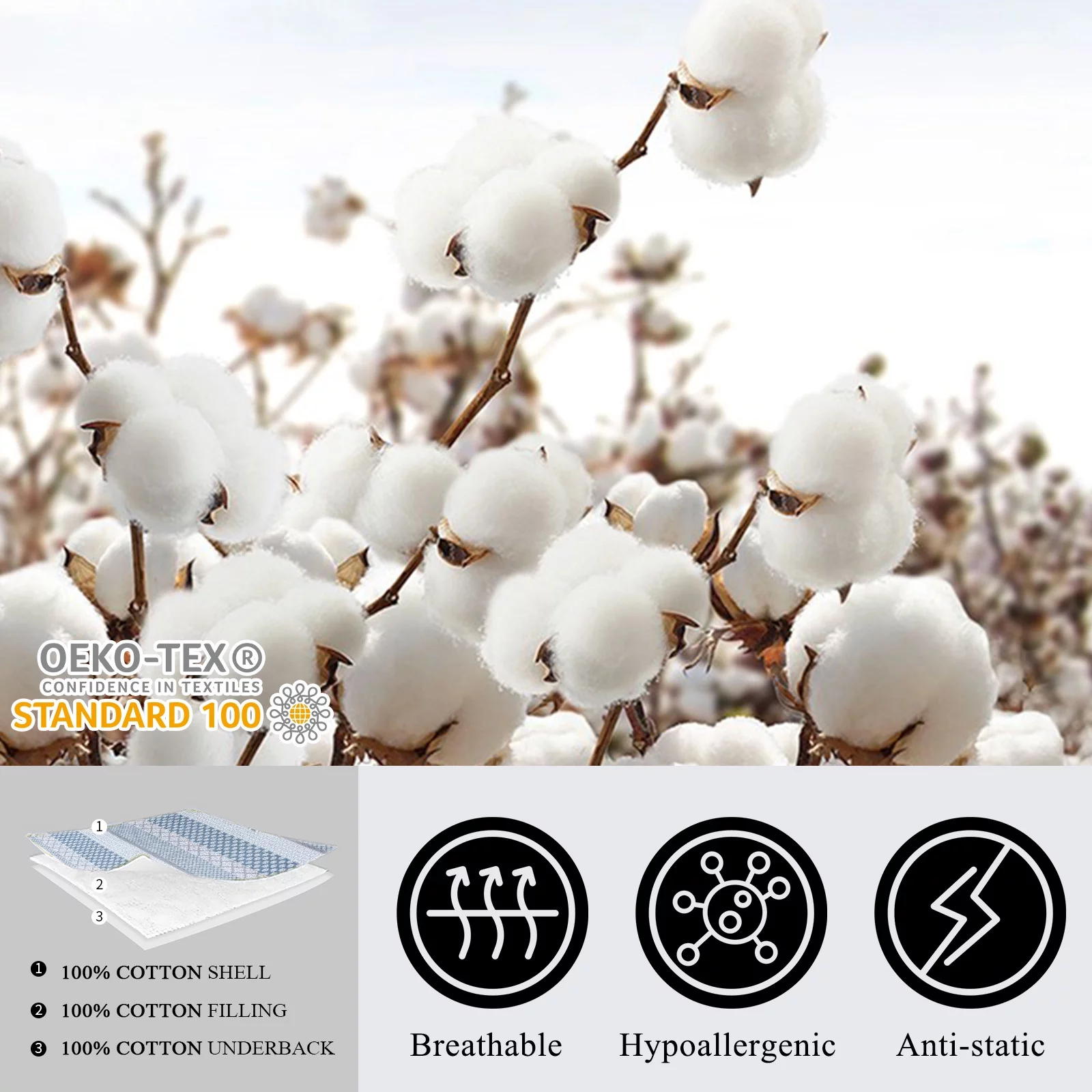 SahSahCasa Quilt Set Queen Size - 100% Cotton Lightweight Queen Quilt, Patchwork Farmhouse Floral Queen Comforter Quilted Bedspread, Blue Grey White Reversible Quilt Bedding Set All Season, 3 Pieces