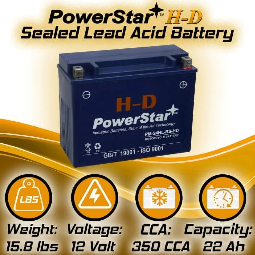 PowerStar  12V 24Ah 402Cca Hp Maintenance Free Battery 1988-2000 Honda Gl1500 Gold Wing Ytx24Hl-Bs