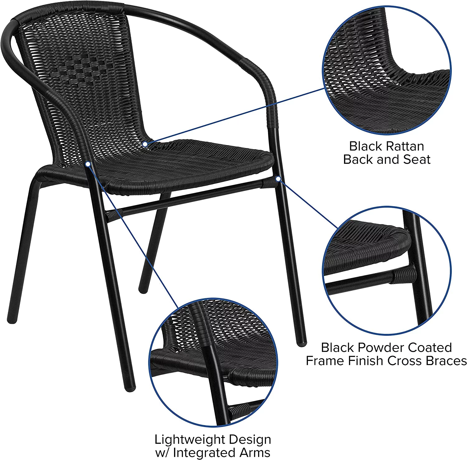 4 Pack Black Rattan Indoor-Outdoor Restaurant Stack Chair