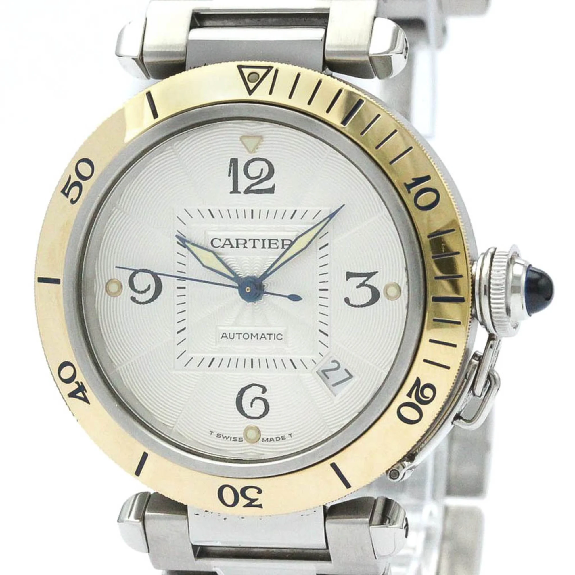 Pre-Owned Polished CARTIER Pasha 38 18K Gold Steel Automatic Mens Watch W31035T6 BF571264 (Good)