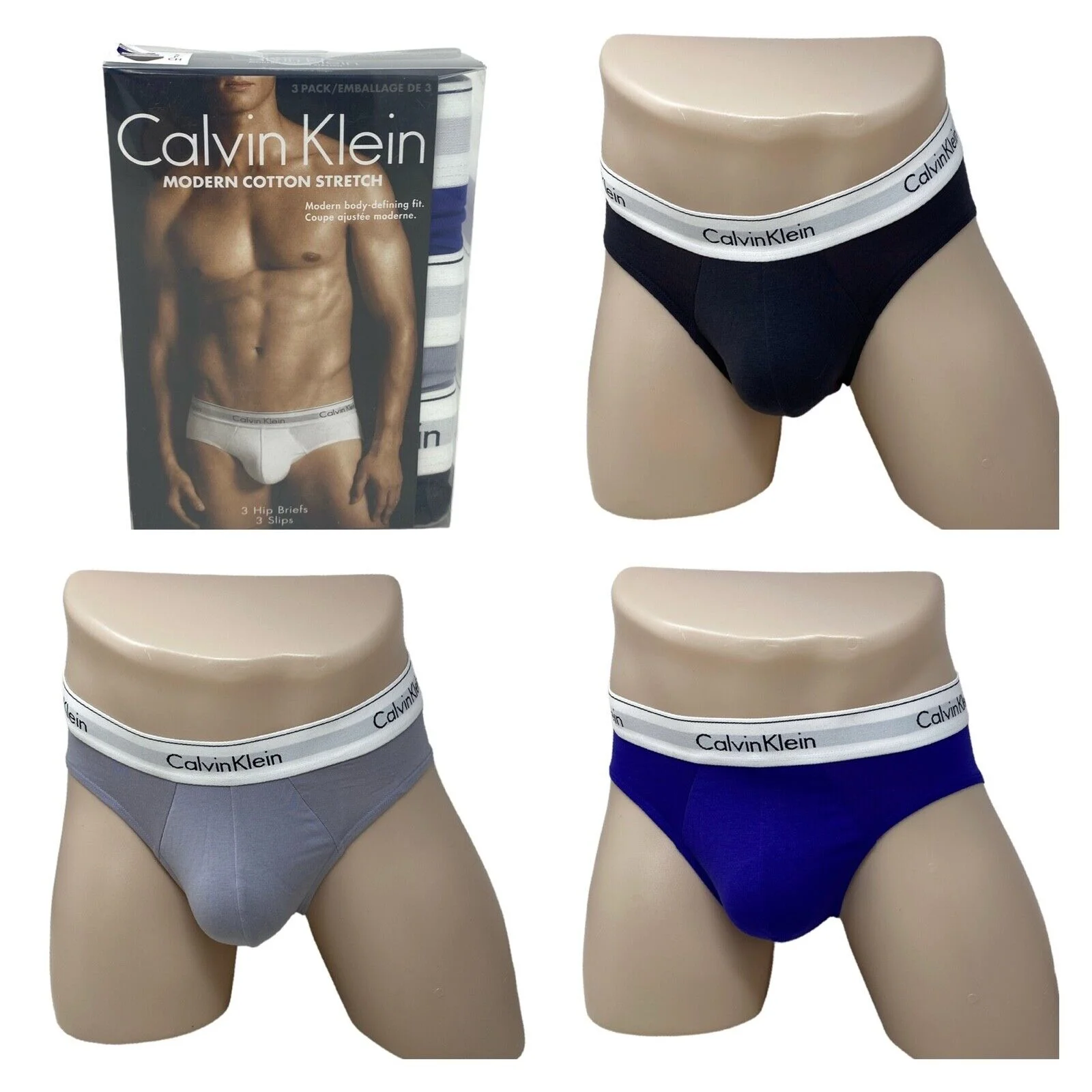 Calvin Klein Underwear Cotton Stretch 3 Pack Hip Brief Blue Gray NB2379940