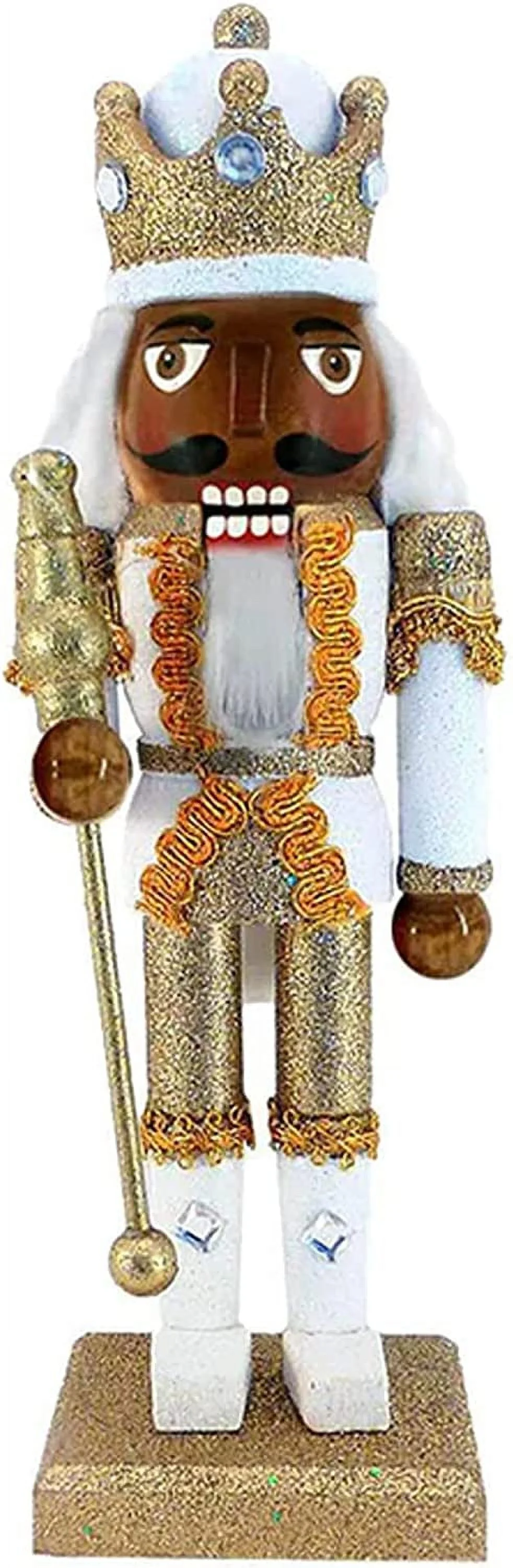 Nutcracker Ballet Gifts, King Nutcracker Christmas Ornaments, African American Wooden Figure Decoration with White and Gold Uniform for Holiday Home Decor, Ideal Xmas Ornament, 10 Inch African American Gold/White 10 in
