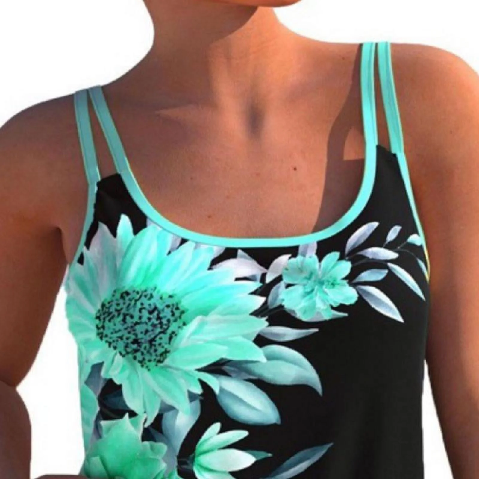 S-5XL Womens Tankini Bathing Suits Tummy Control Two Piece Floral Print Swimsuits With Boyshorts