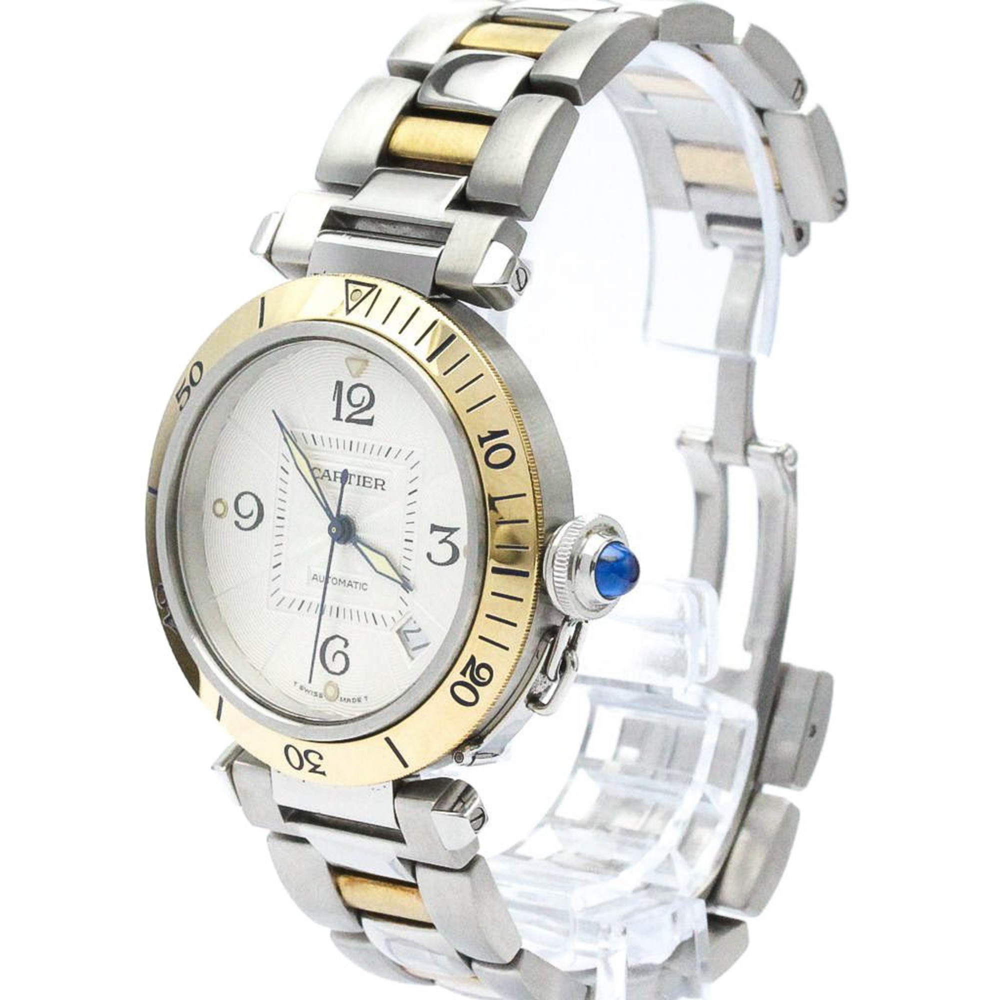 Pre-Owned Polished CARTIER Pasha 38 18K Gold Steel Automatic Mens Watch W31035T6 BF571264 (Good)