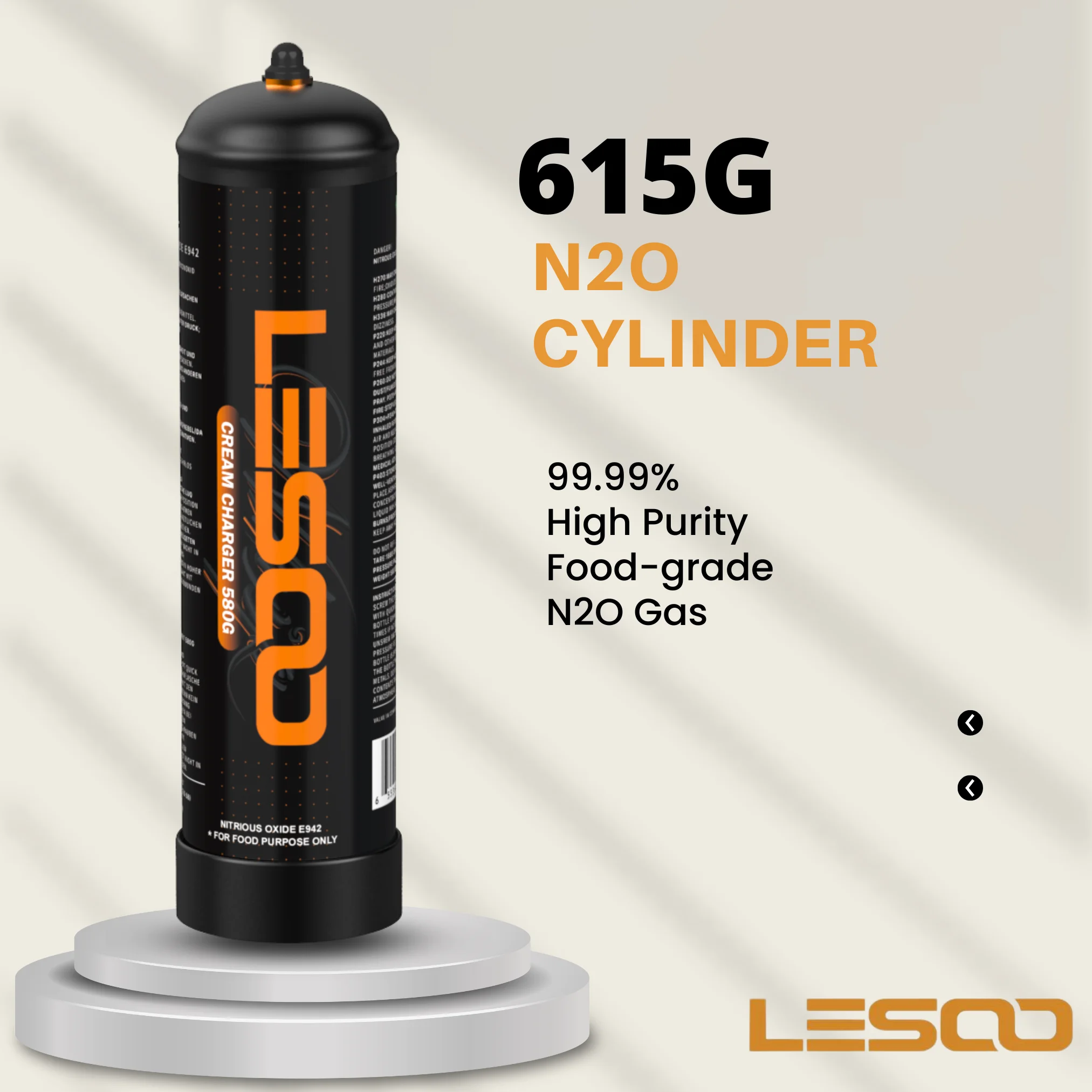 LesooWhip Whipped Cream Charger Pure 0.99L N2O Whip Cream Charger 615G Whipped Cream Cartridge ( 5 Cylinders)