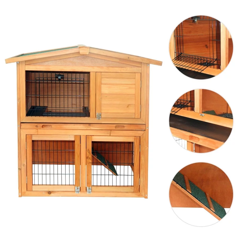 40 Inch Wooden Rabbit Hutch Triangle Roof Waterproof Bunny House A-Frame Pet Cage Wood Small House Poultry Cage, Orange