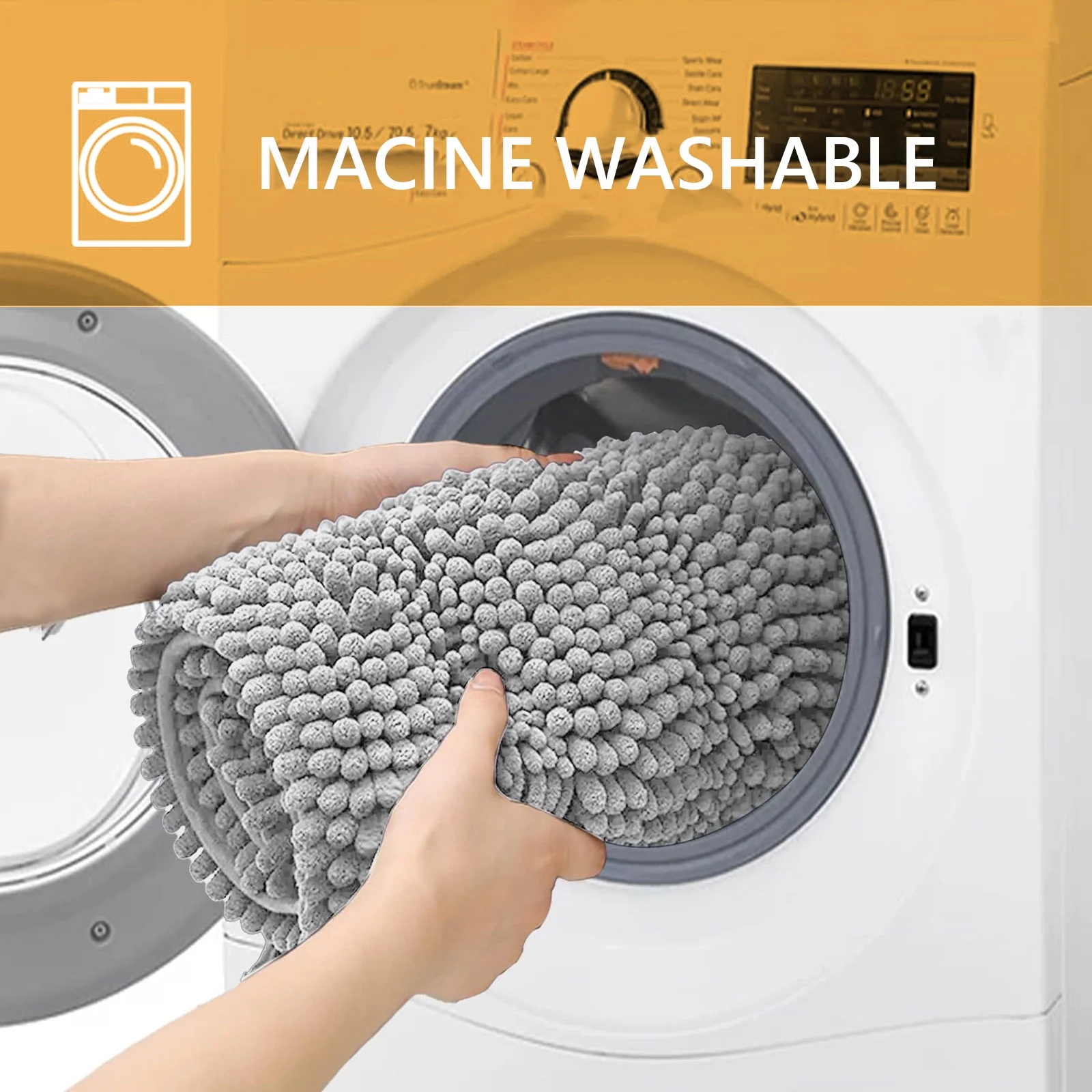 Tripumer 3 Pcs Chenille Bathroom Rug Sets Shaggy Bath Mat Set Carpet Extra Thick Soft Absorbent Bath Rugs Soft Non Slip Machine Wash Light Gray