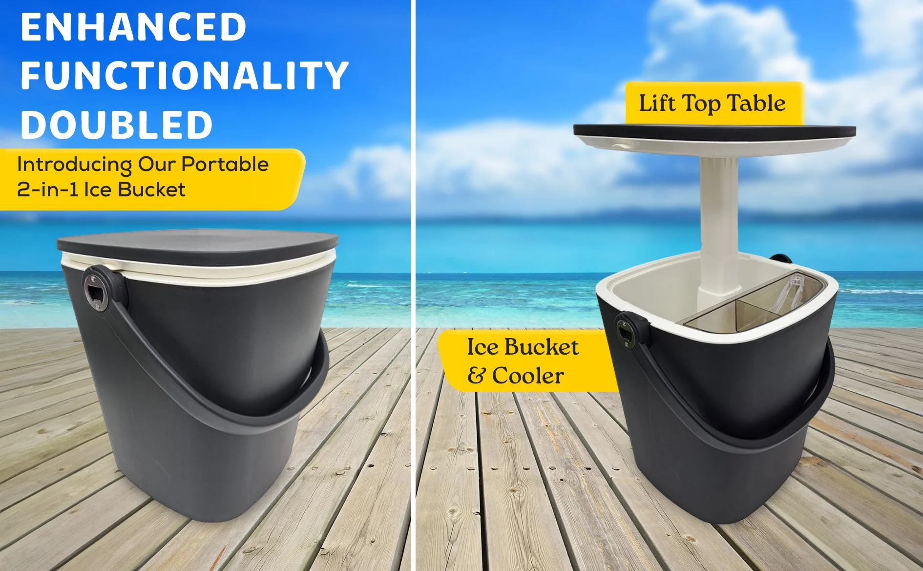 Magicshe Portable Cool Bar Table 15L Ice Bucket Lift Top Lid Beer Wine Cooler Outdoor Patio Furniture Beach Picnic Party（black）