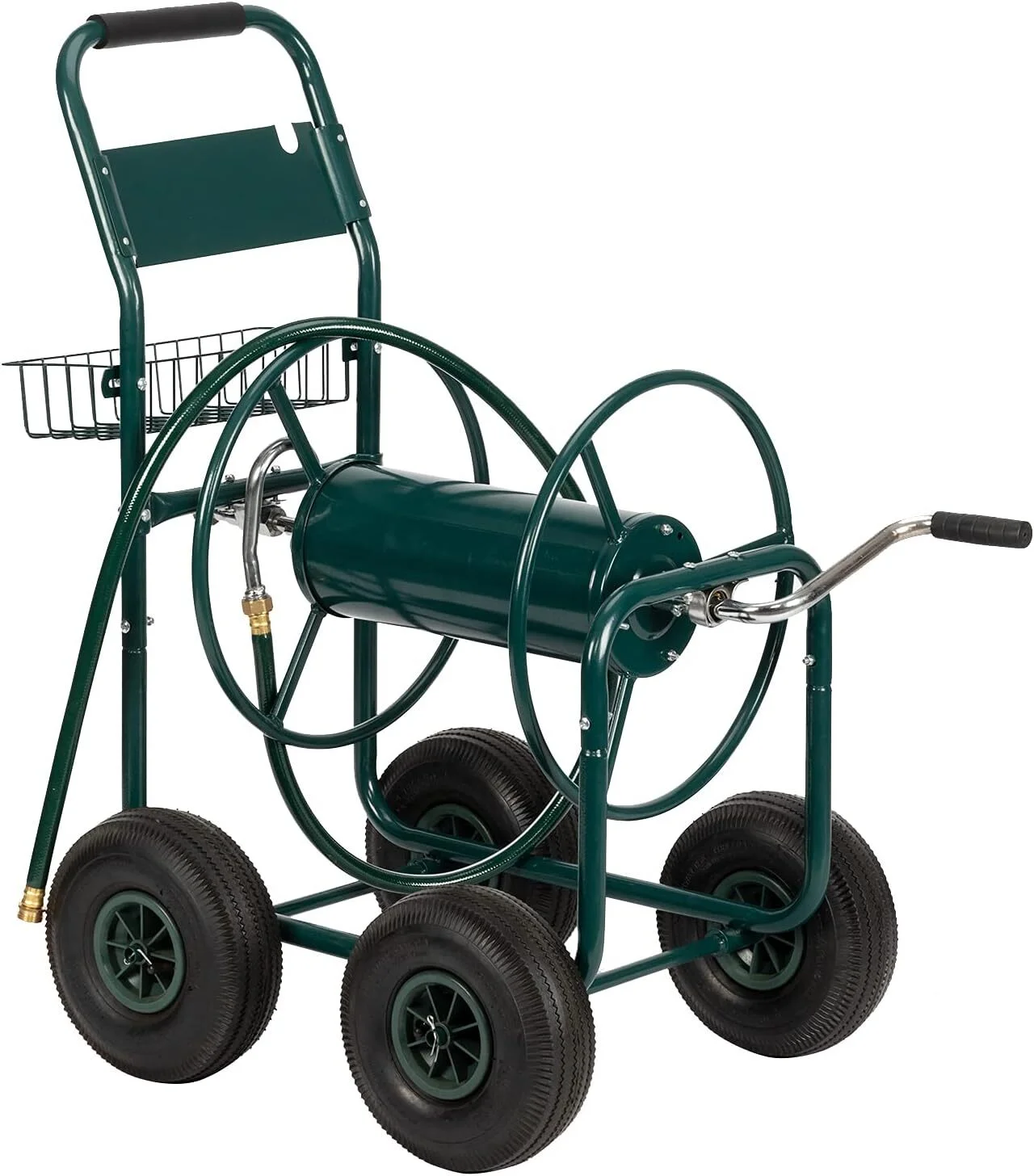 Oufan Garden Hose Reel Cart, Lawn Water Planting Cart with Wheels, Heavy Duty Outdoor Yard Water Planting Truck Holds 300-Feet of 5/8-Inch Hose with Storage Basket for Patio Farm(Green)