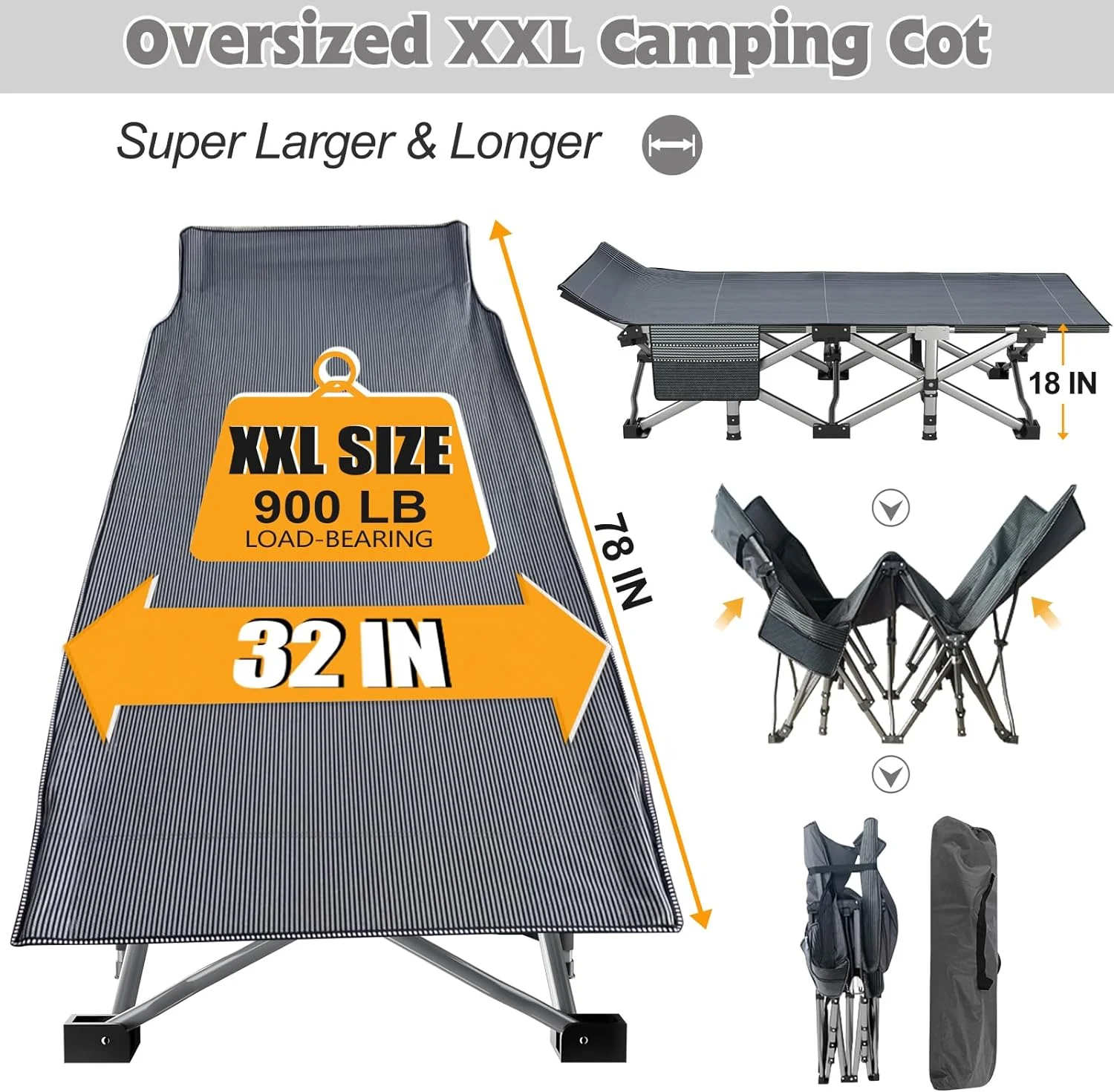 ABORON Folding Camping Cot W/Mat for Adults, Heavy Duty Outdoor Bed with Carry Bag,1200 D Layer Oxford Travel Camp Cots