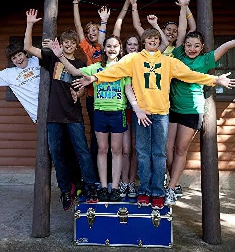 HOOMHIBIU C&N Footlockers Happy Camper  Trunk - Summer Camp Chest - Durable with Lid Stay - 32 x 18 x 13.5 Inches (Navy)