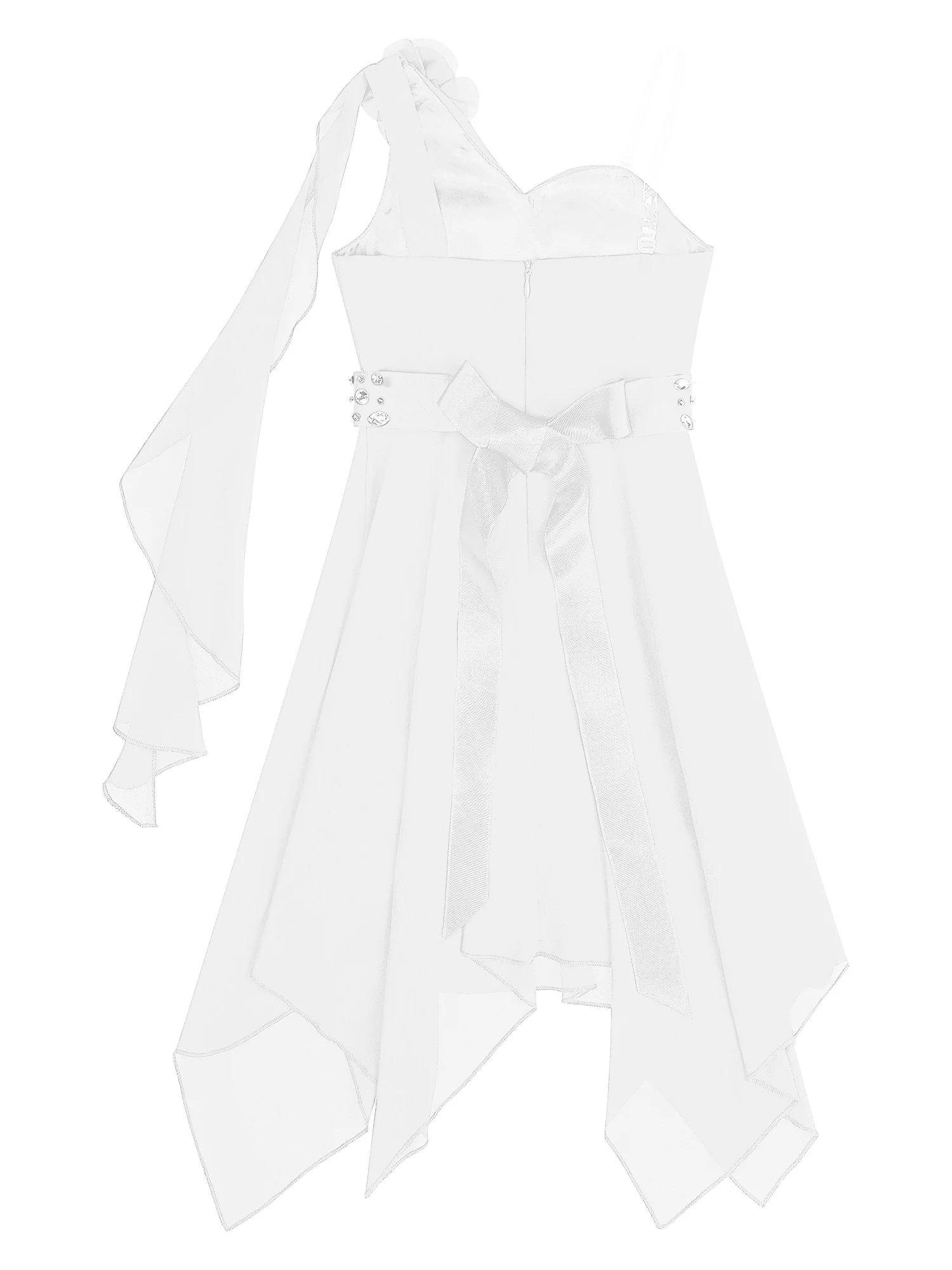 Zaldita Kids One Shoulder Flower Girl High Low Dress Pleated Chiffon Junior Bridesmaid Dresses White 10