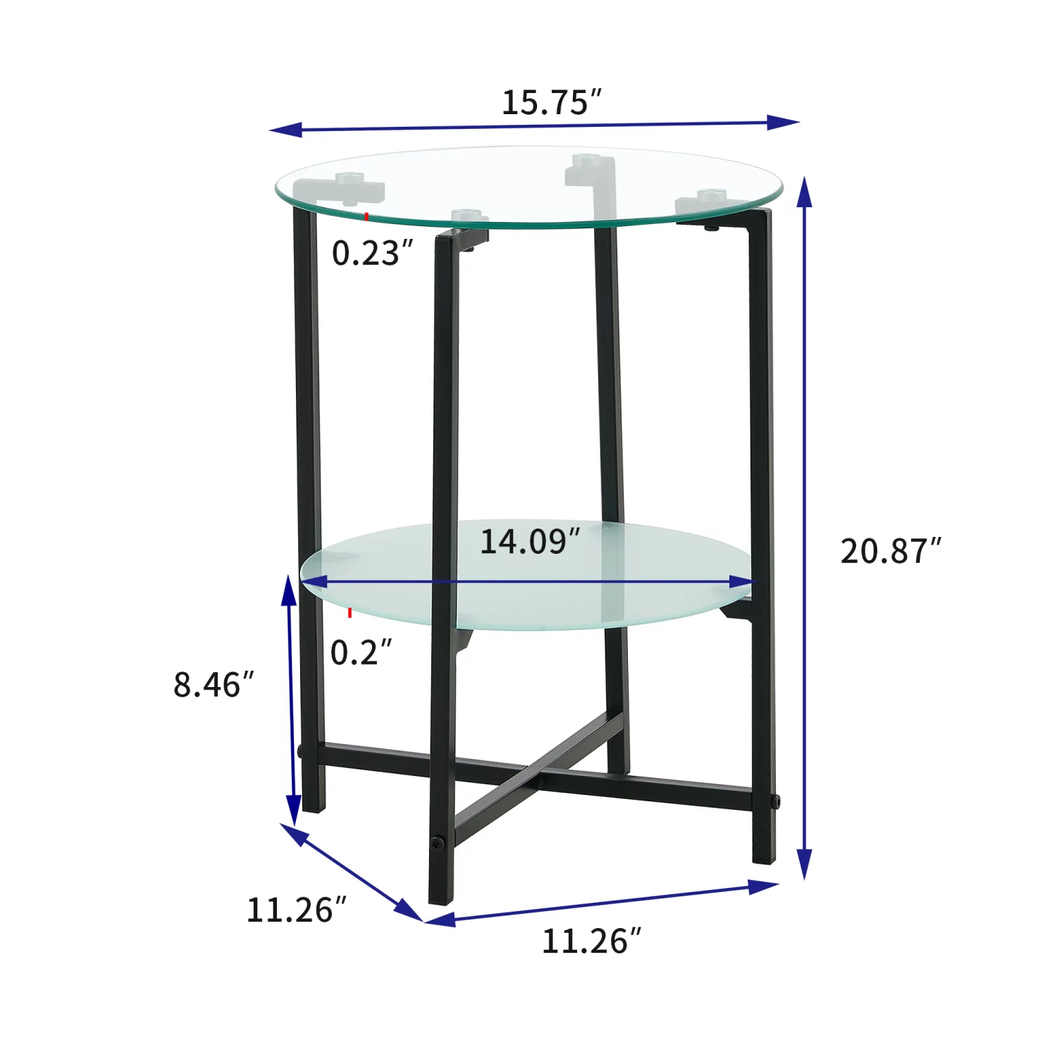 Elegant and Modern 2-Layer Black Tempered Glass End Table  Stylish Round Coffee Table for Office  Living Room  and Bedroom