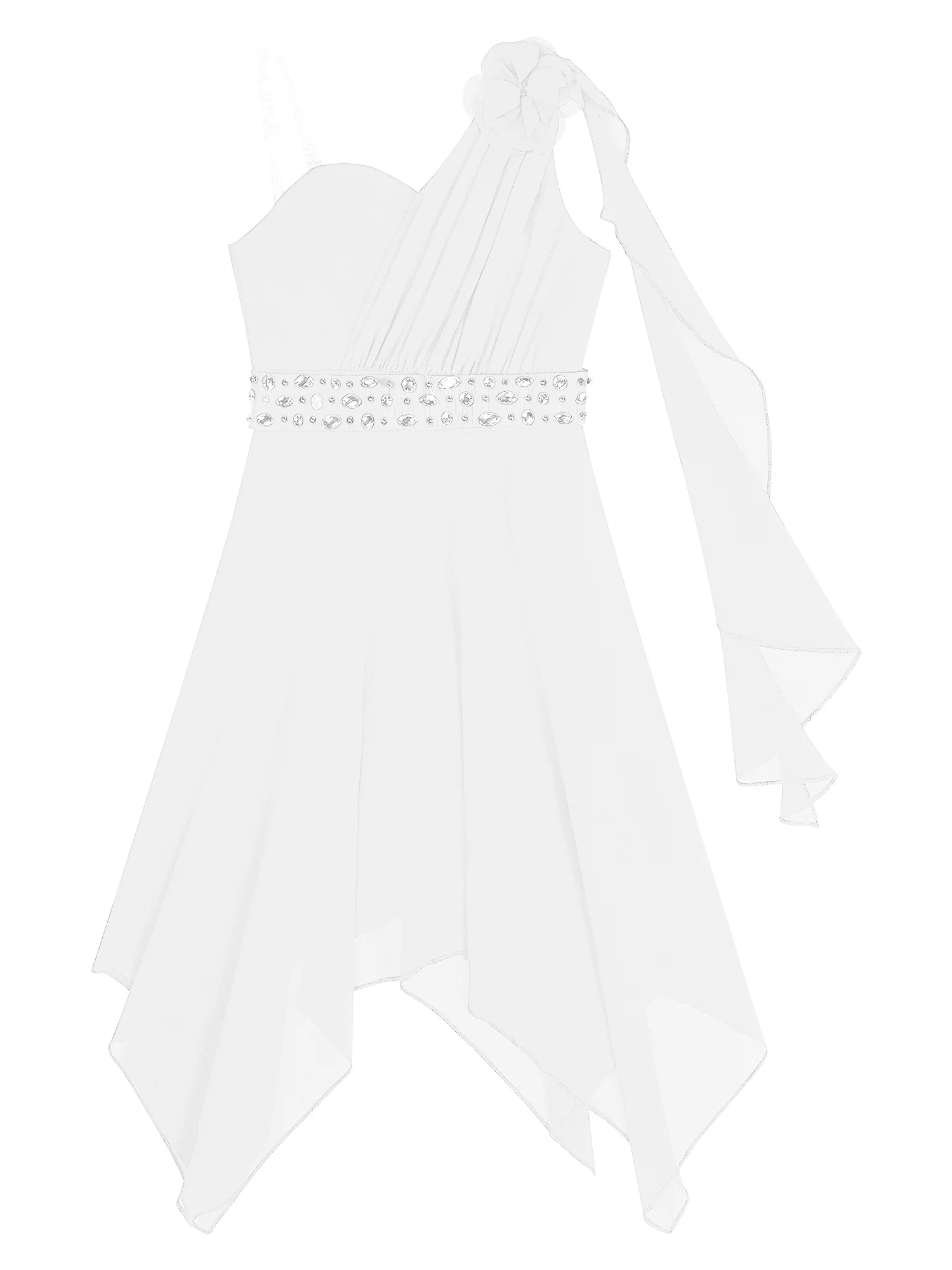 Zaldita Kids One Shoulder Flower Girl High Low Dress Pleated Chiffon Junior Bridesmaid Dresses White 10