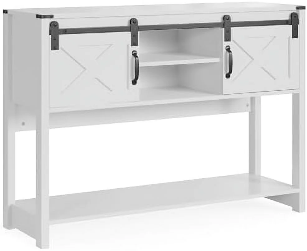 TJUNBOLIFE Entryway Table with   46" Modern Farmhouse Console Table with Sliding Barn Door  Wood Rustic Sofa Table with Adjustable  for Hallway  Living Room  Foyer  White