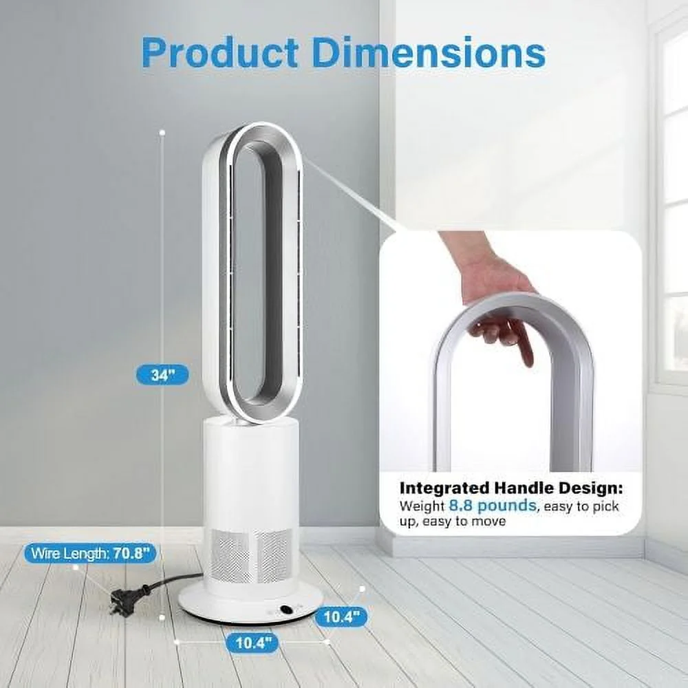 34 Inch Bladeless Tower Fan Heater and Fan Combo Oscillating Fan