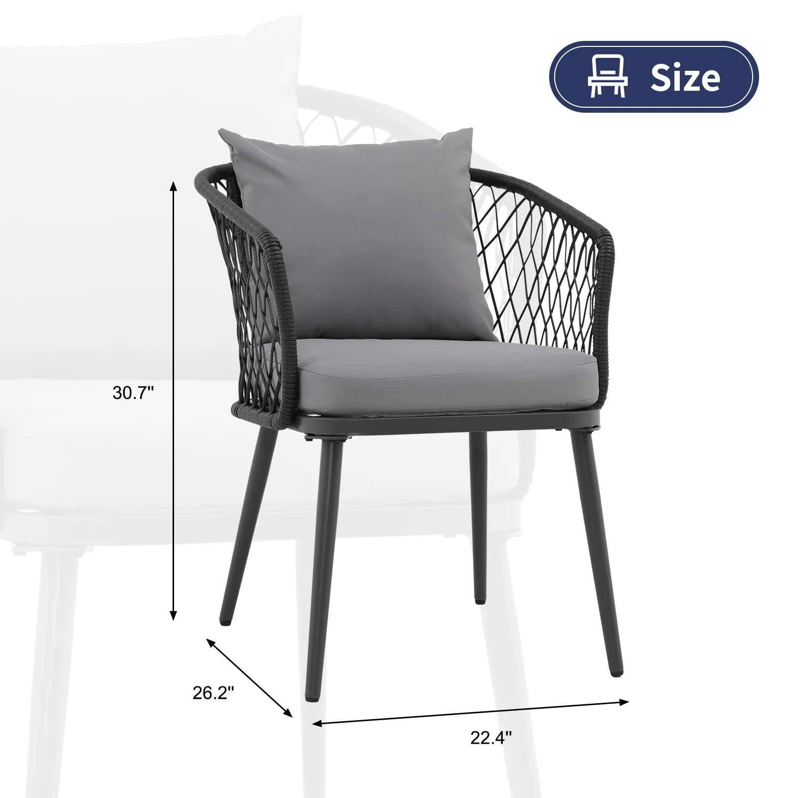 OC Orange-Casual Outdoor Dining Chair, All-Weather Wicker patio Dining Chair, Rattan Armchair Seating with Cushion, Set of 2, Black Wicker