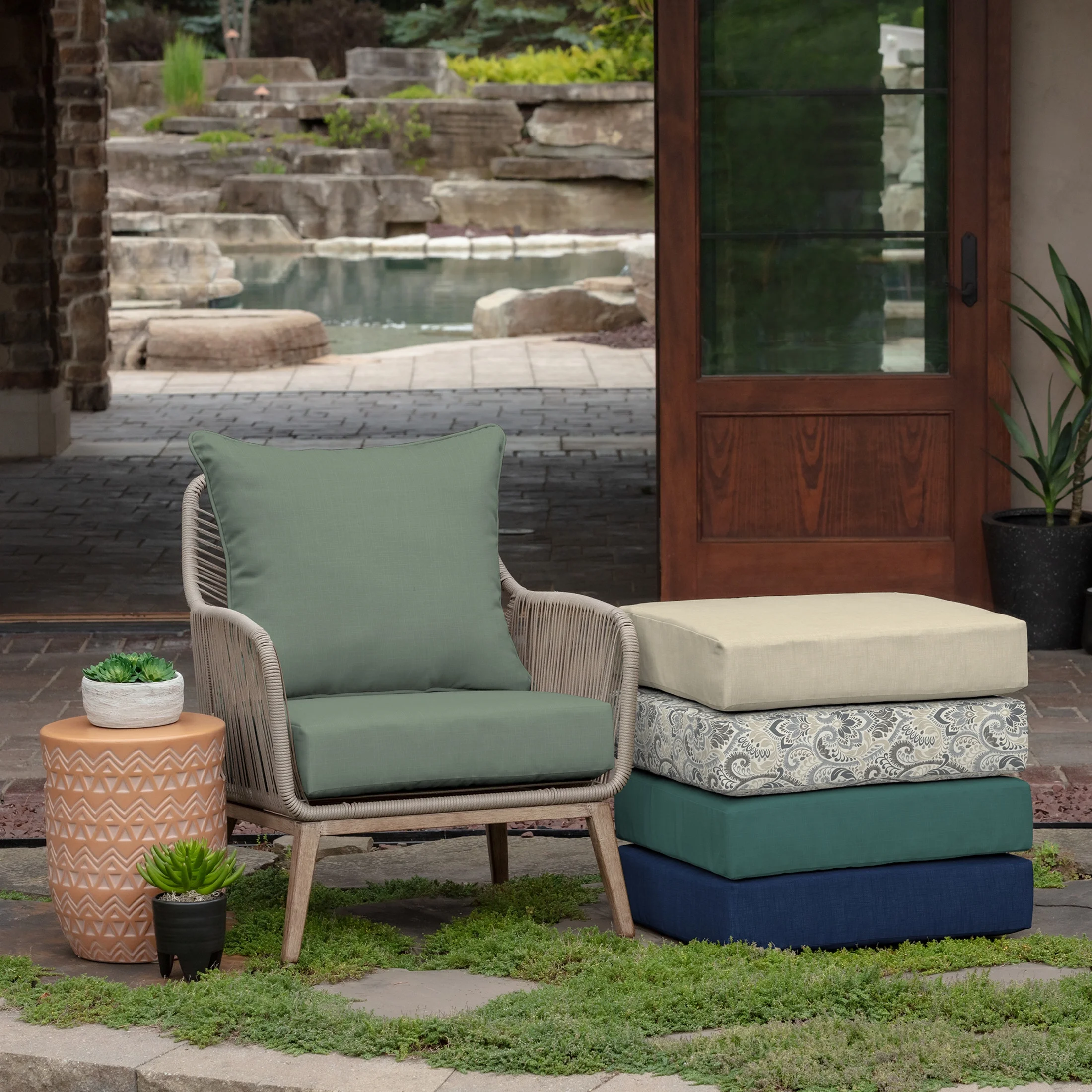Arden Selections Outdoor Deep Seat Cushion Set, 24 x 24, Rain-Proof, Fade Resistant, Deep Seat Bottom and Back Cushion for Chair, Sofa, and Couch, 24 x 24, Sage Green Texture