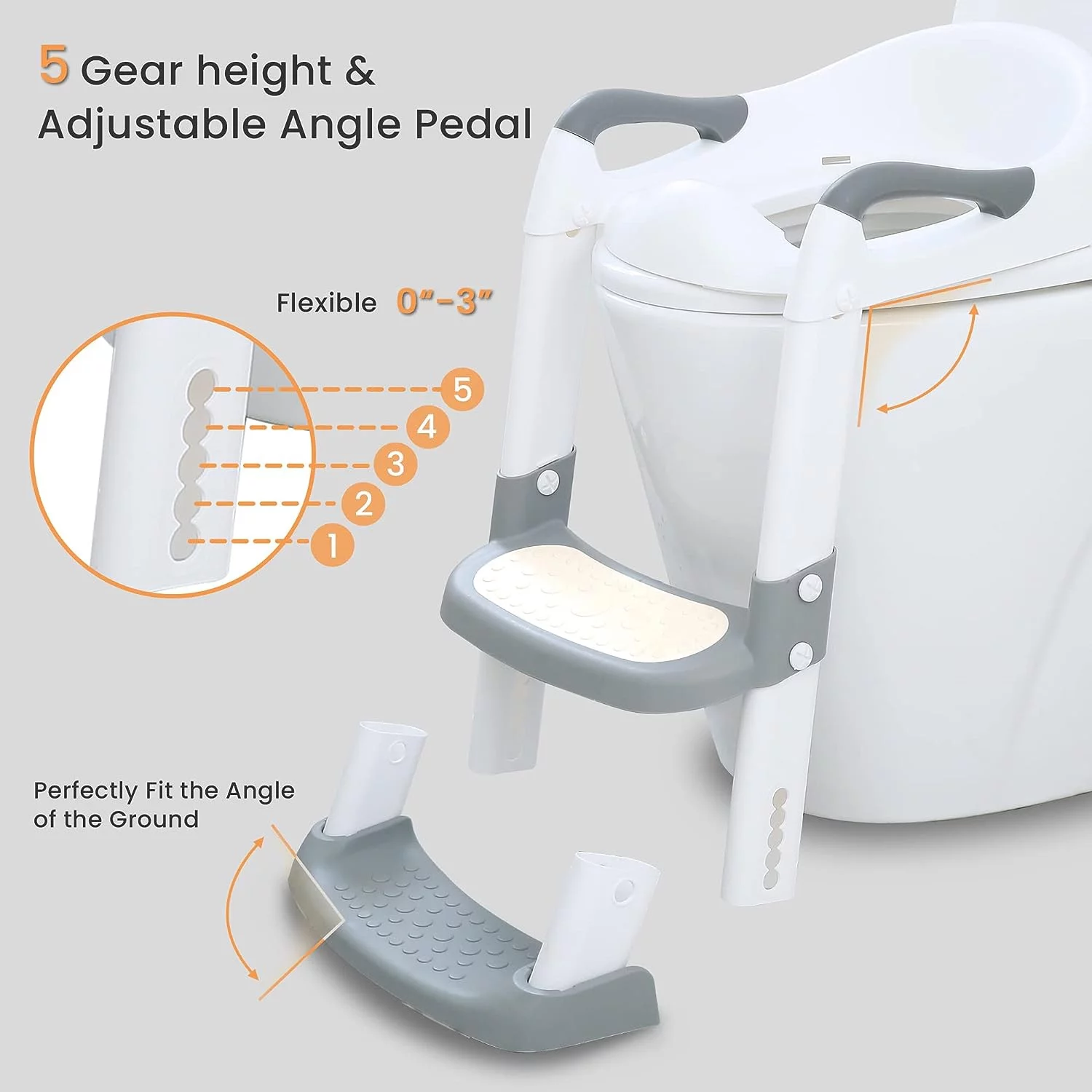 Toilet Potty Training Seat with Step Stool Ladder, RUseeN Potty Training Toilet for Kids Boys Girls Toddlers-Comfortable Safe Potty Seat with Anti-Slip Pads Ladder (Grey)