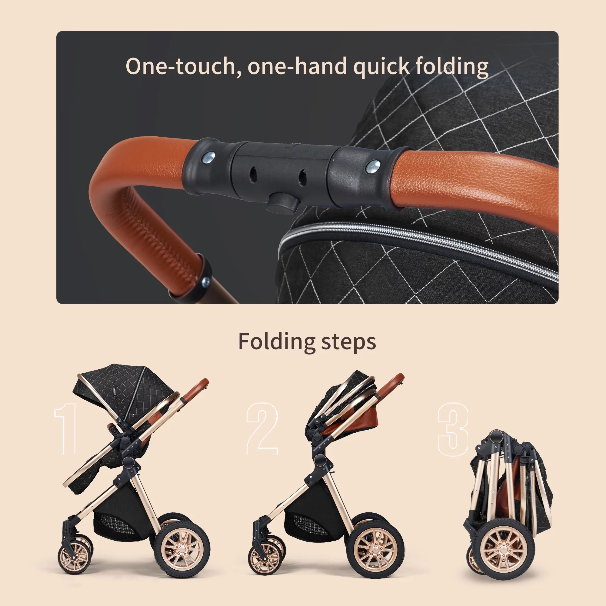 PASSING LOVE Newborn Infant Toddler Baby Stroller with Reversible Seat,Black