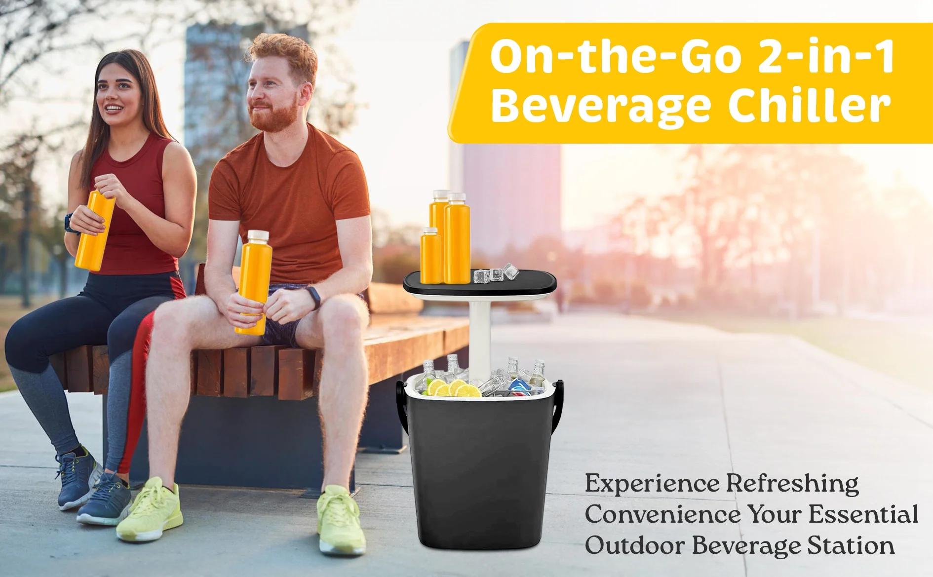 Magicshe Portable Cool Bar Table 15L Ice Bucket Lift Top Lid Beer Wine Cooler Outdoor Patio Furniture Beach Picnic Party（black）