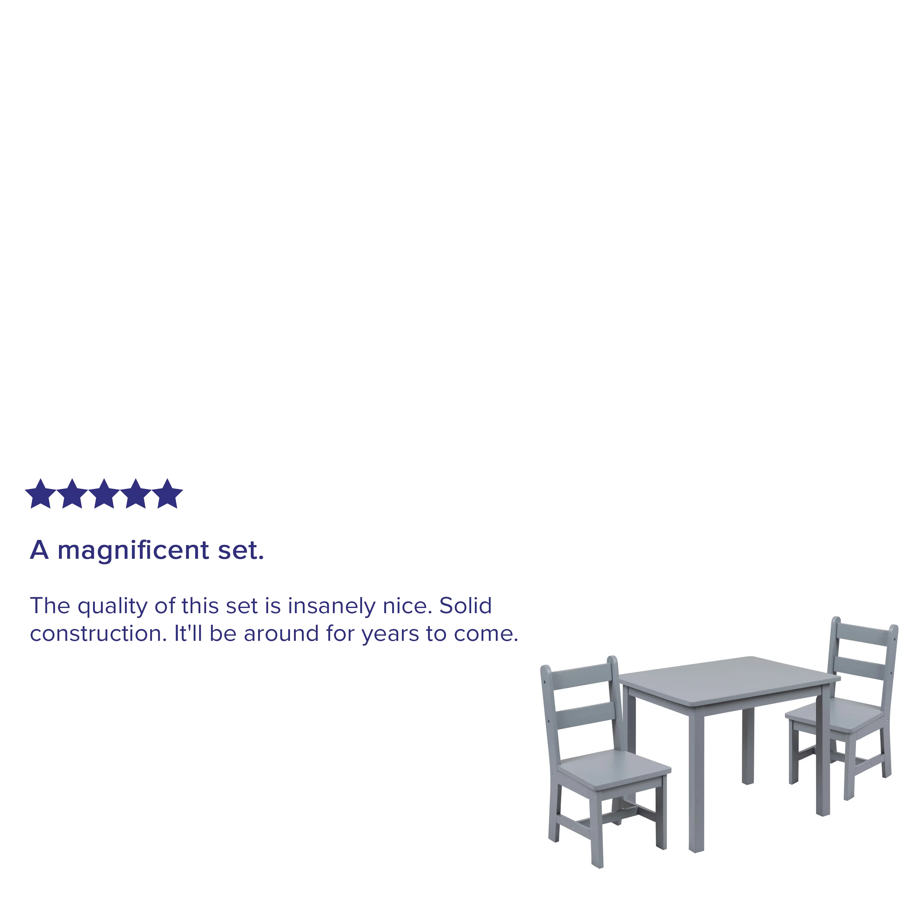 Emma + Oliver Kids 3 Piece Solid Hardwood Table and Chair Set for Playroom, Kitchen - Gray