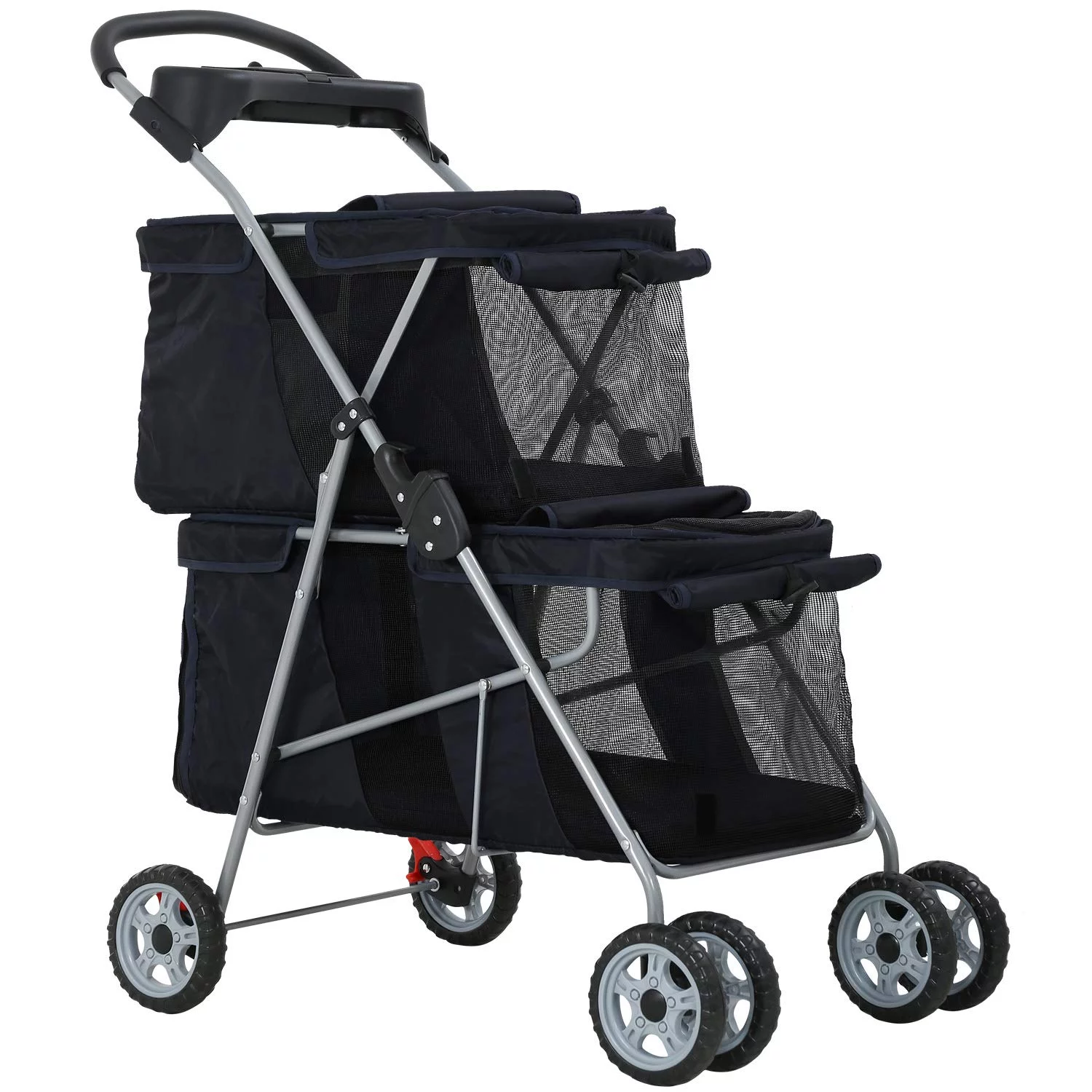 Double Pet Stroller for 2 Small Medium Dogs or Cats, Travel Folding Carrier Waterproof Puppy Stroller
