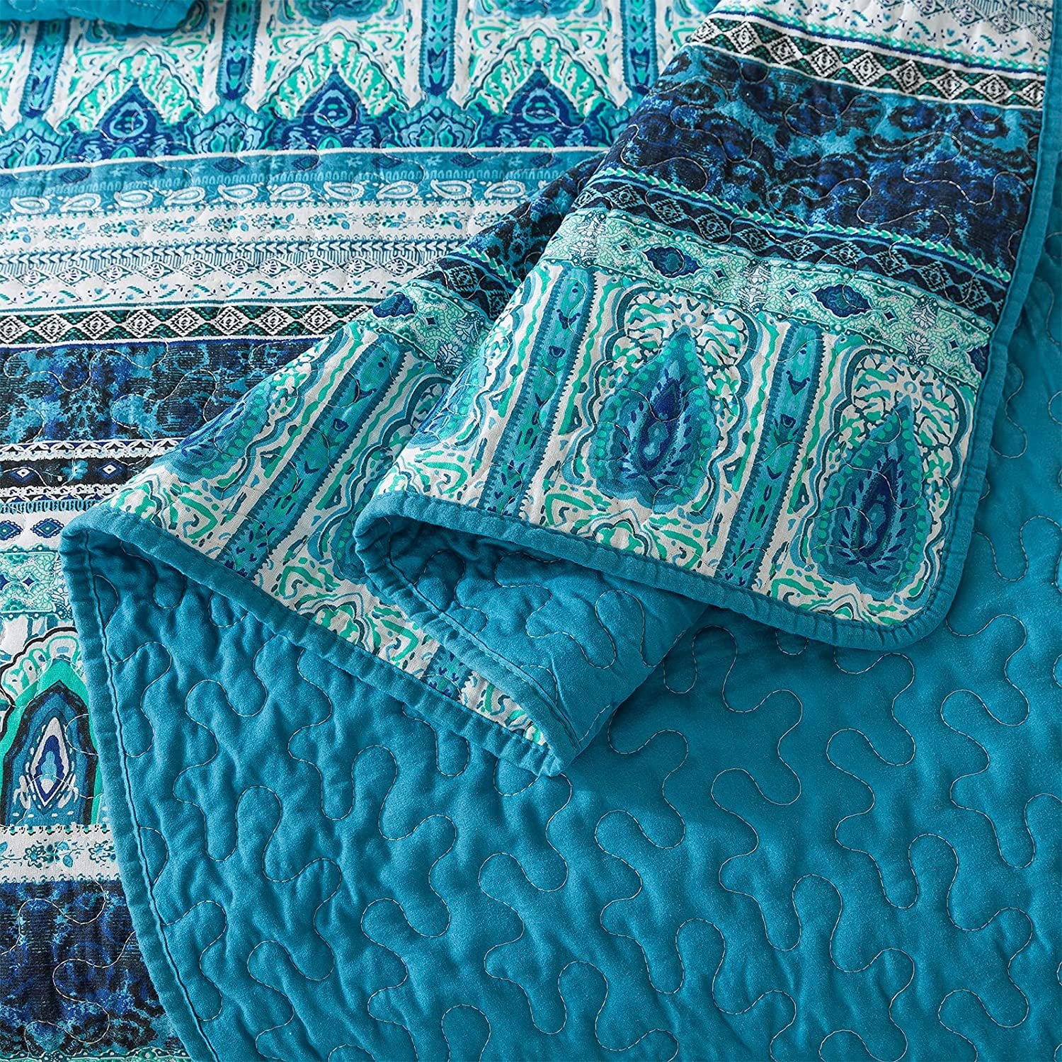 NEWLAKE Striped Jacquard Style Cotton 3-Piece Patchwork Bedspread Quilt Sets  King Size