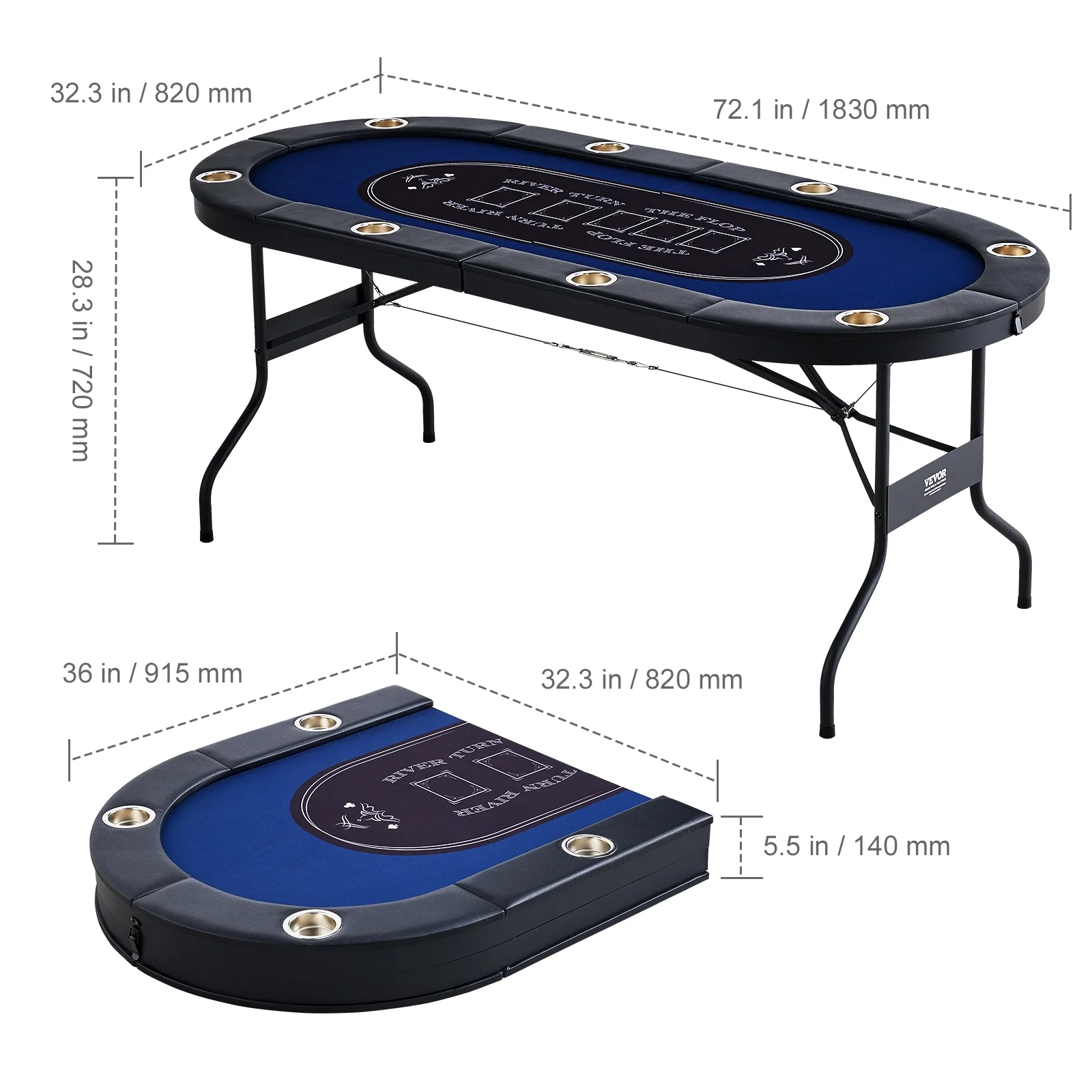 SKYSHALO 8 Player Oval Foldable Poker Table Casino Blackjack Texa Holdem Table 72