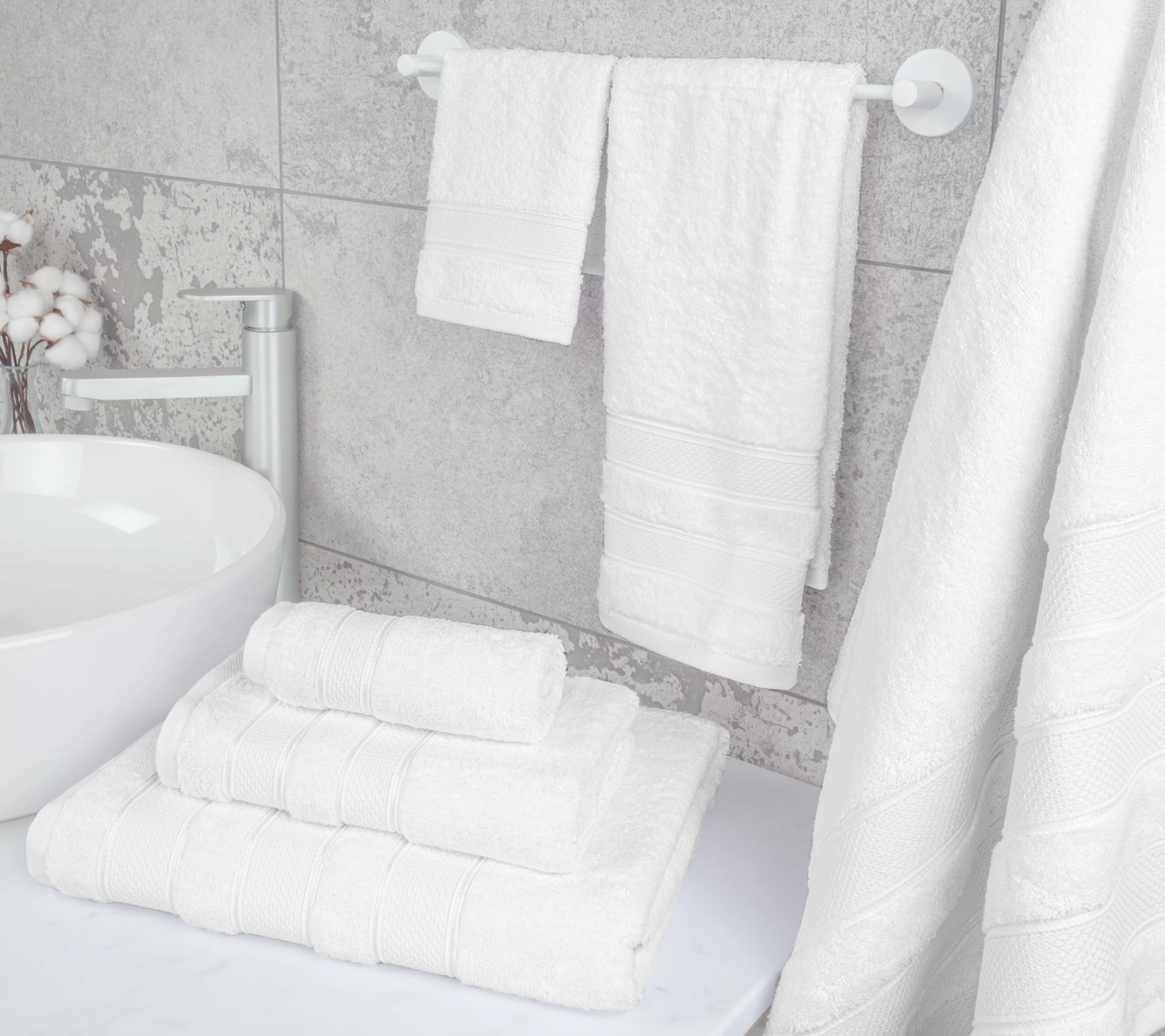 American Soft Linen Salem 6 Piece Bath Towel Set, 100% Combed Cotton, White