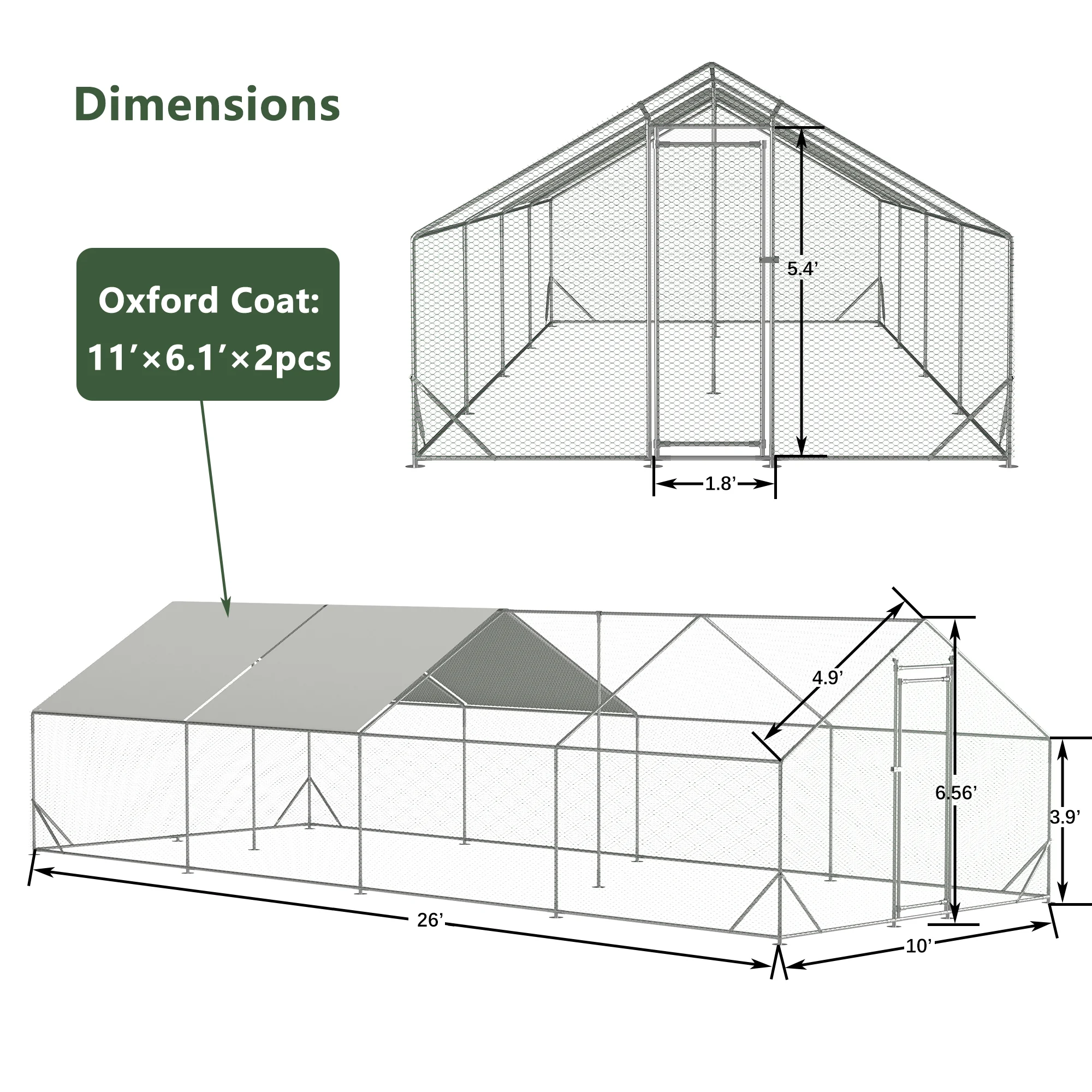 Ufurpie Large Metal Chicken Coop, Walk-in Chicken Run,Galvanized Wire Poultry Chicken Hen Pen Cage,Rabbits Duck Cages with Waterproof and Anti-Ultraviolet Cover for Outside