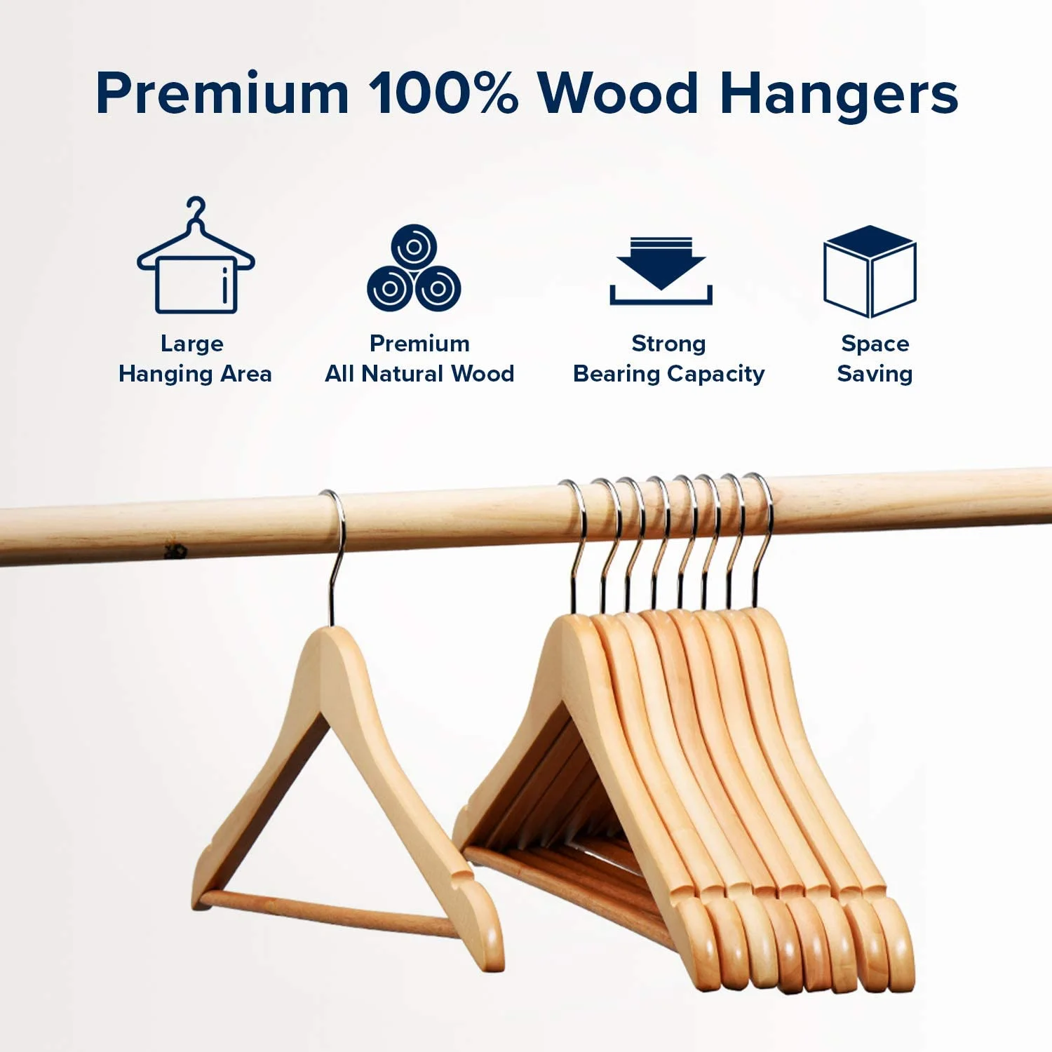 Wooden Hangers 20 Pack - Durable Non Slip Coat Hangers Heavy Duty- Natural Solid Wood Hangers - Clothes Hangers with Chrome Swivel Hooks - Great for Jacket, Dress, Suit Hangers, Home-It
