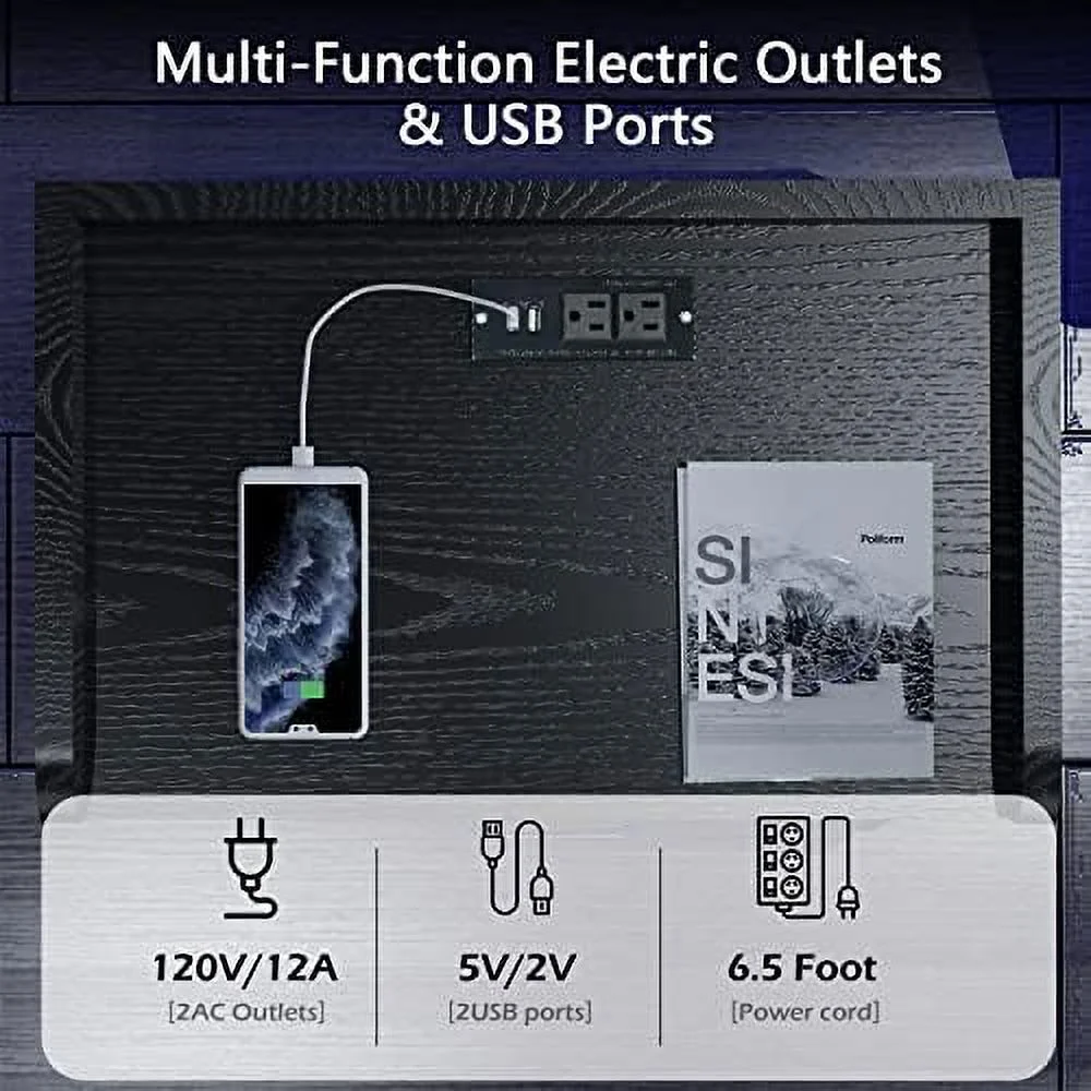 GEROBOOM LED Nightstand   Night Stands with Charging Station  White Nightstand with LED Light  Modern Nightstand with 2 Drawers  Night Stand with Large for Bedroom  Bedside Table for Livi