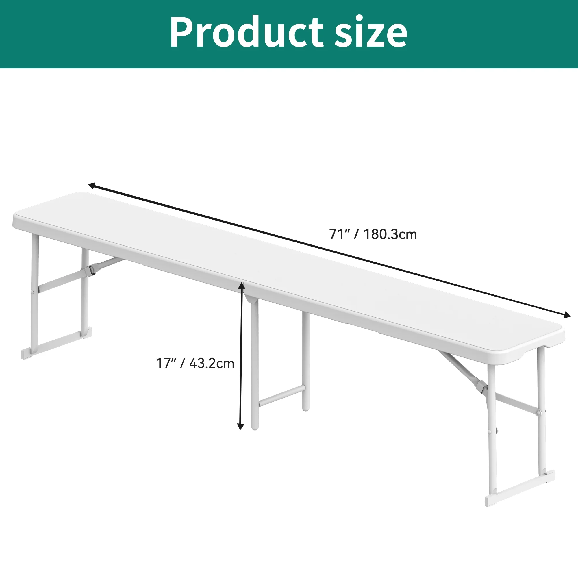 Dextrus 2 Pcs 6FT Folding Bench Lightweight Portable Outdoor Bench with Carrying Handle for Dining Camping Picnic BBQ Sports Garden Indoor Outdoor Patio Activities, White