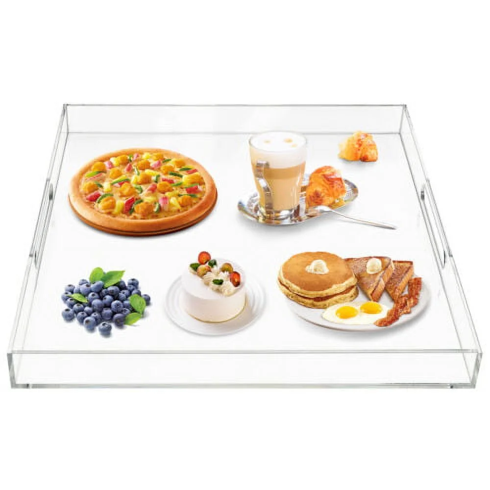 Clear Extra Large Square Acrylic Serving Tray w/ Handles Oversize 18.9*18.9 Inch