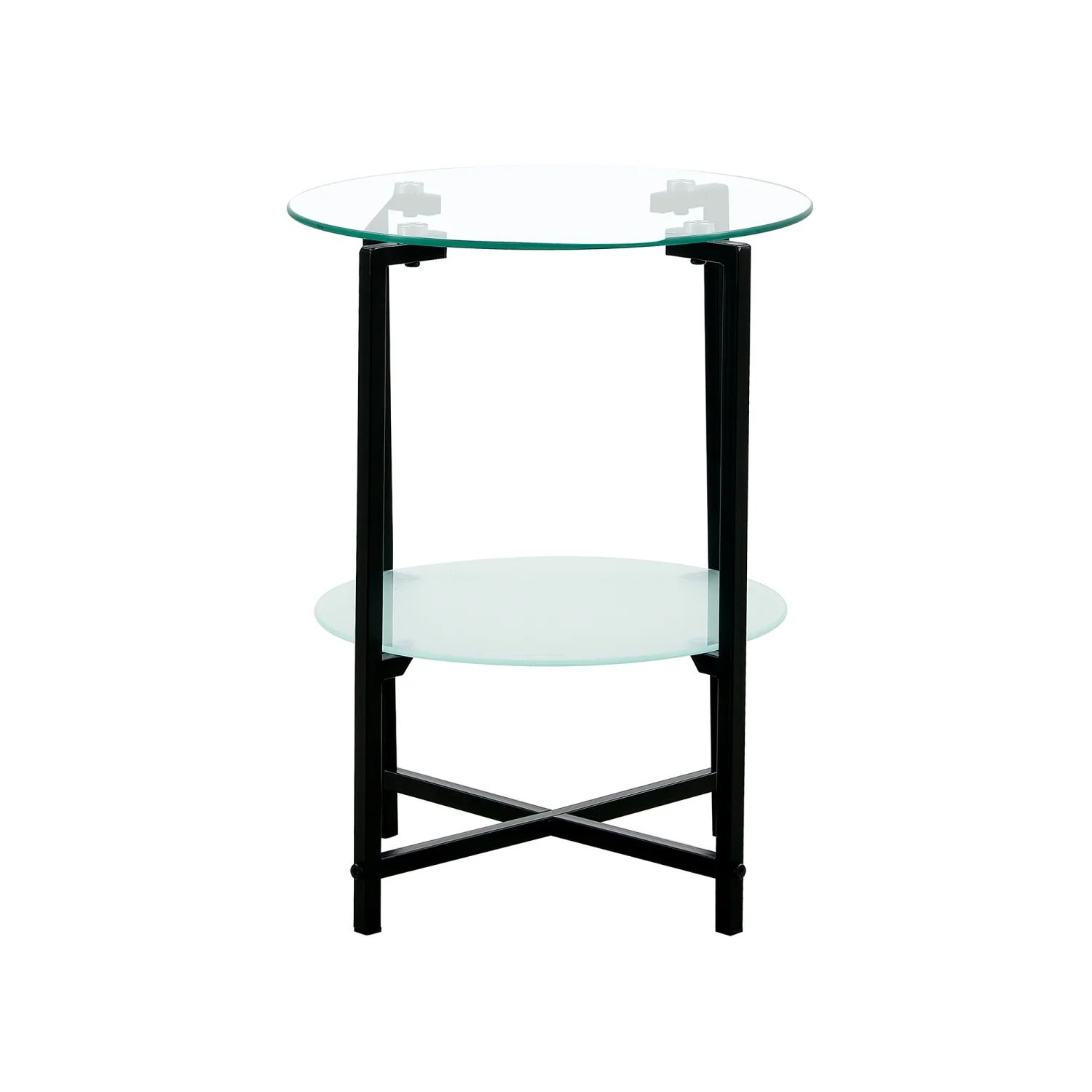 Elegant and Modern 2-Layer Black Tempered Glass End Table  Stylish Round Coffee Table for Office  Living Room  and Bedroom