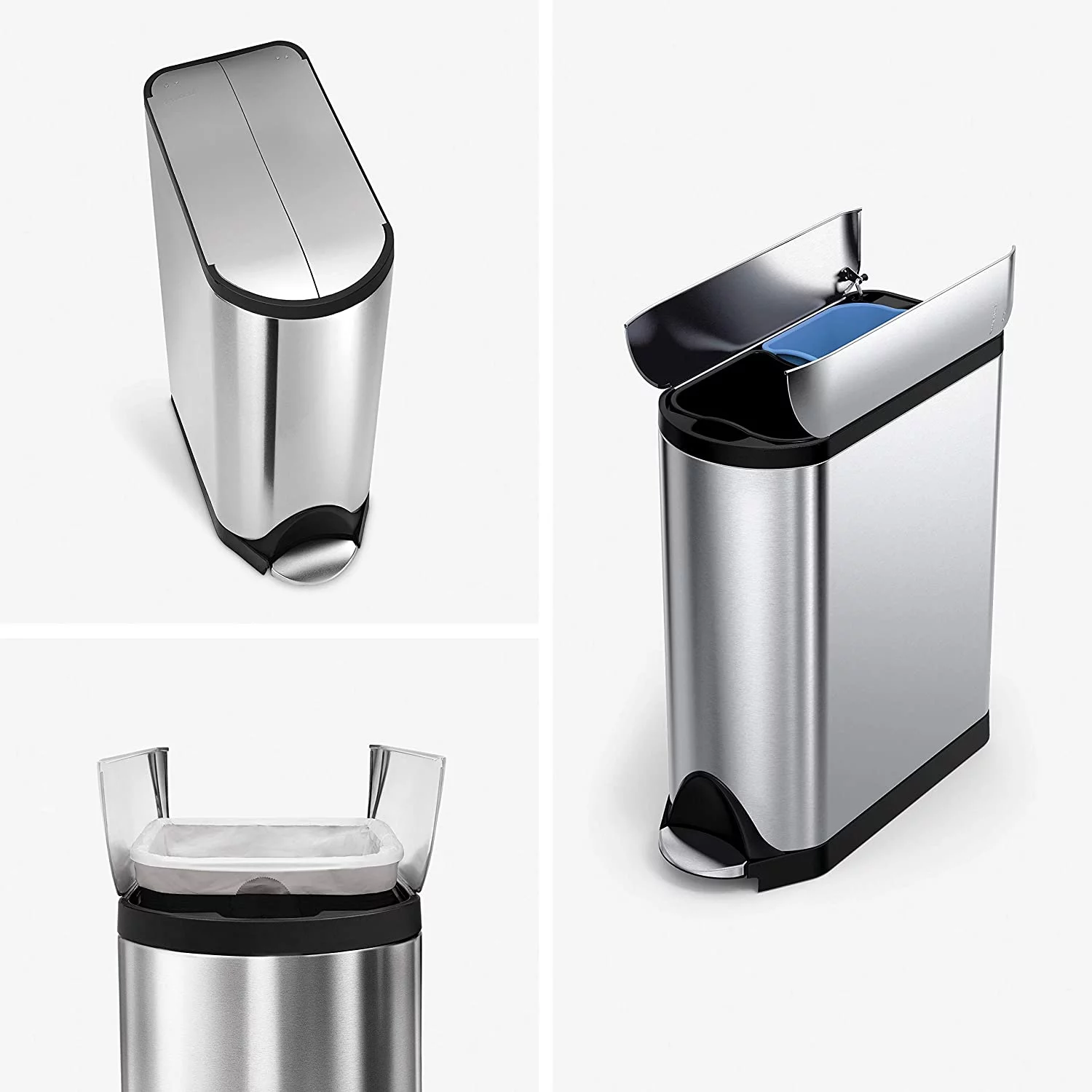 40 Liter / 10.6 Gallon Dual Compartment Butterfly Lid Kitchen Recycling Step Trash Can, Brushed Stainless Steel