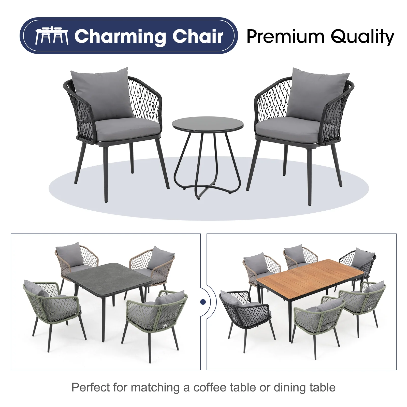 OC Orange-Casual Outdoor Dining Chair, All-Weather Wicker patio Dining Chair, Rattan Armchair Seating with Cushion, Set of 2, Black Wicker