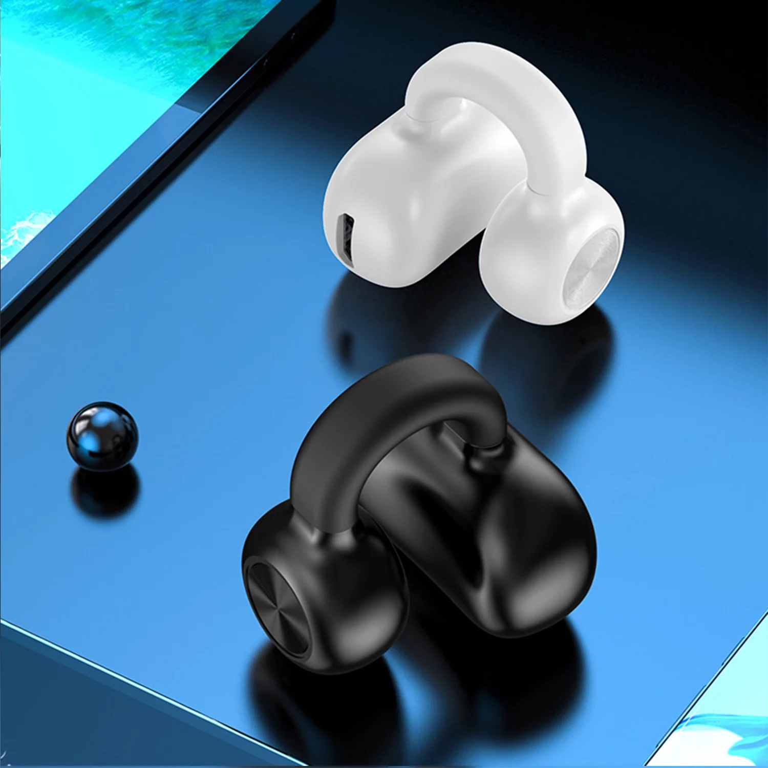 Dpisuuk Wireless Bluetooth Headphone, Wireless Earclip Earphones, Single Open Ear Clip Headphone Bluetooth Earbuds for Walking Sport Business (Single) (Black)