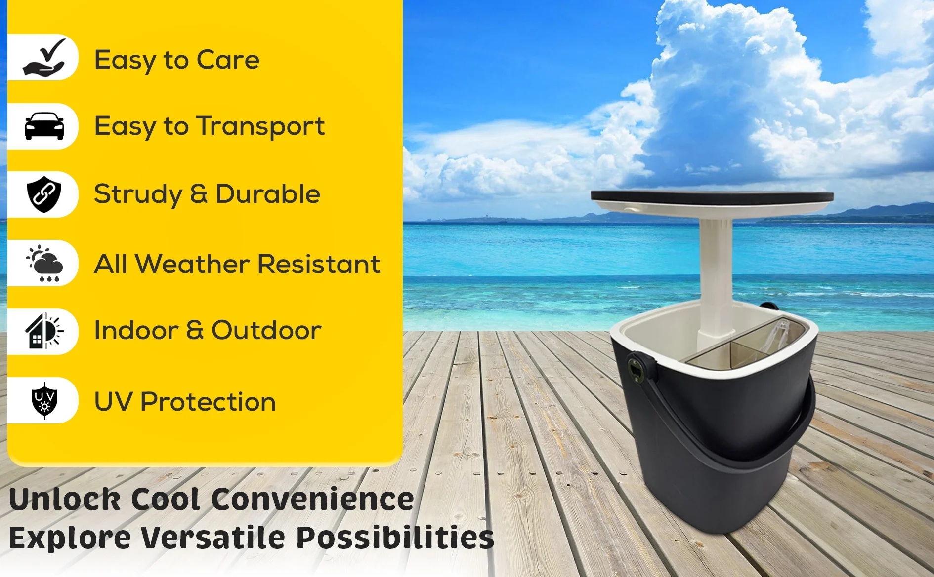 Magicshe Portable Cool Bar Table 15L Ice Bucket Lift Top Lid Beer Wine Cooler Outdoor Patio Furniture Beach Picnic Party（black）