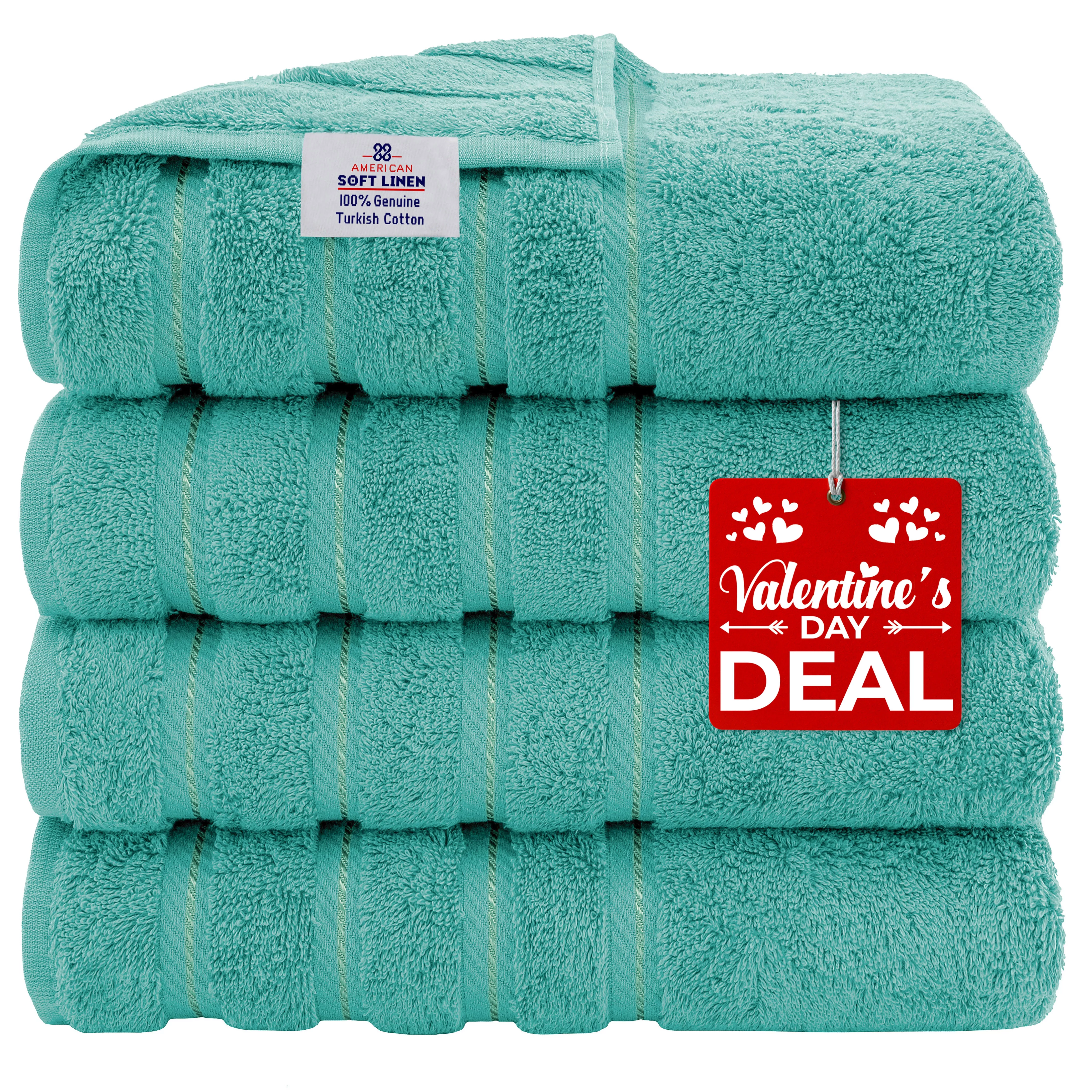 American Soft Linen Luxury Hotel & Spa Quality, Turkish Cotton, 27x54 Inches 4-Piece Bath Towel Set for Maximum Softness & Absorbency, Dry Quickly - Turquoise Blue