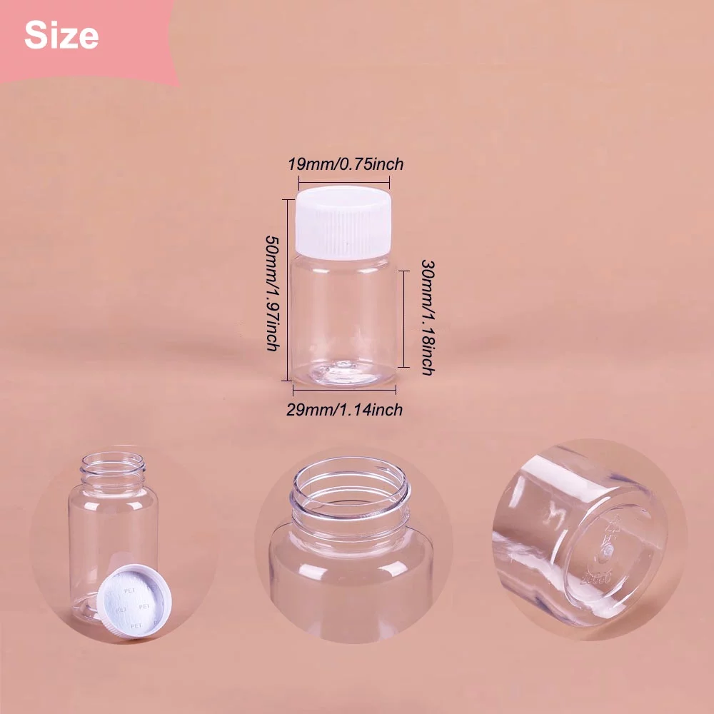 20Pcs Clear Pill Bottle Plastic Bottle Empty Reagent Bottle Chemical Containers with Caps for Liquid Solid Powder Medicine 15ML With Sticker