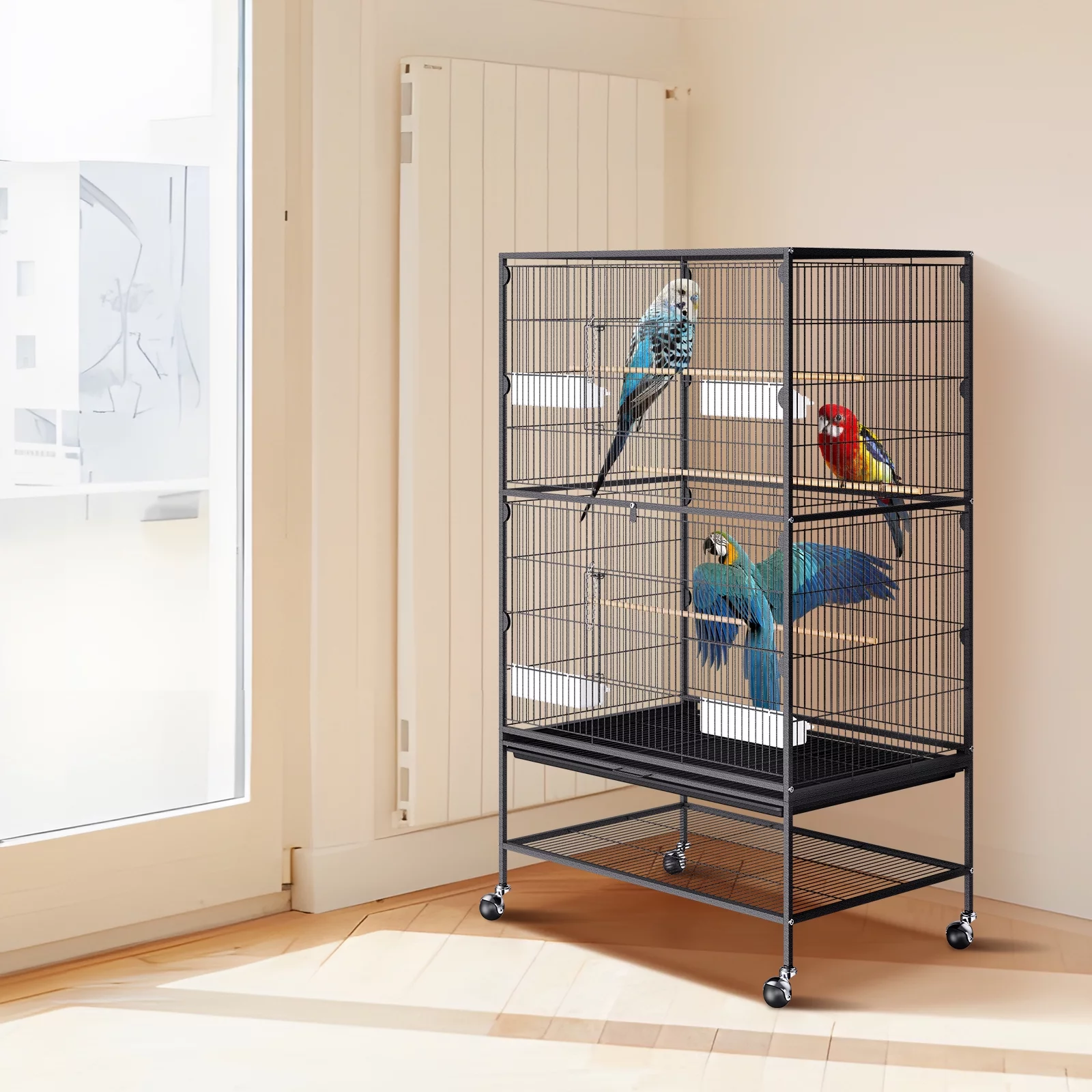 SKYSHALO 18 x 14 x 62.4 inch Flight Bird Cage Metal Large Parakeet Cages for Cockatiels Parrot