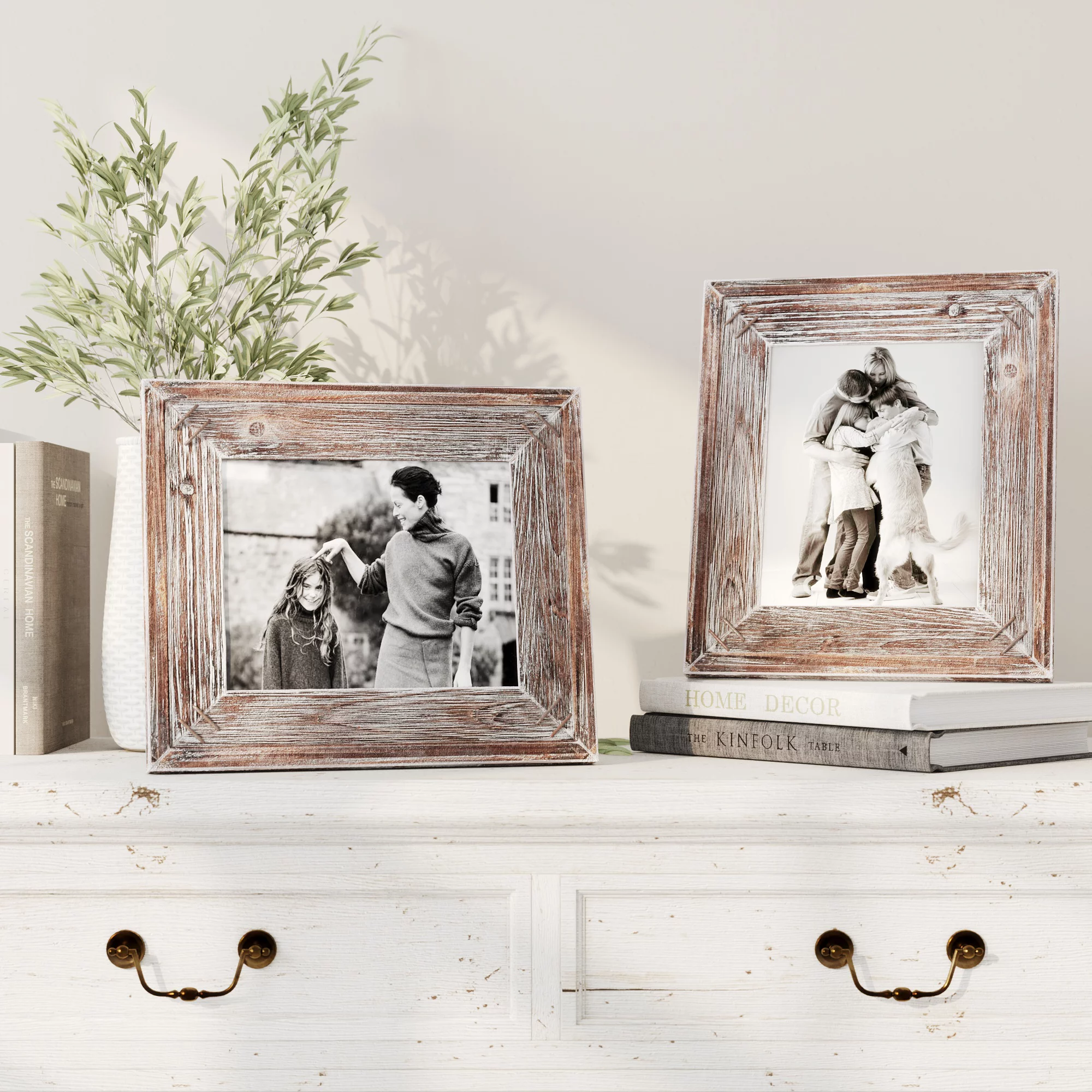 Barnyard Designs 8x10 Rustic Picture Frame Distressed Wood Picture Frame, Rustic Farmhouse Picture Frame, Vertical or Horizontal Display Tabletop Wall Hanging Farmhouse Frame, Brown, Set of 2