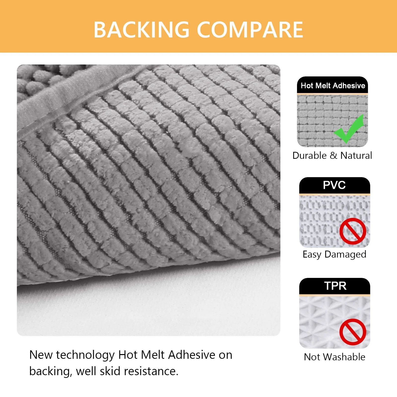 Tripumer 3 Pcs Chenille Bathroom Rug Sets Shaggy Bath Mat Set Carpet Extra Thick Soft Absorbent Bath Rugs Soft Non Slip Machine Wash Light Gray