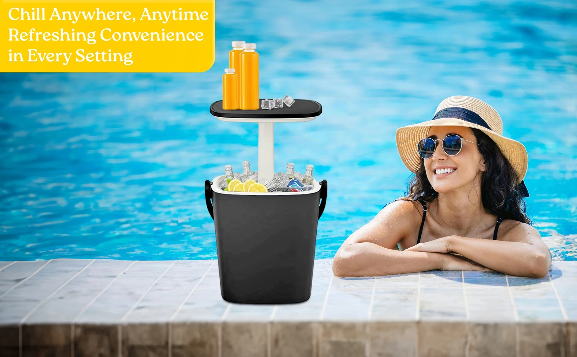 Magicshe Portable Cool Bar Table 15L Ice Bucket Lift Top Lid Beer Wine Cooler Outdoor Patio Furniture Beach Picnic Party（black）