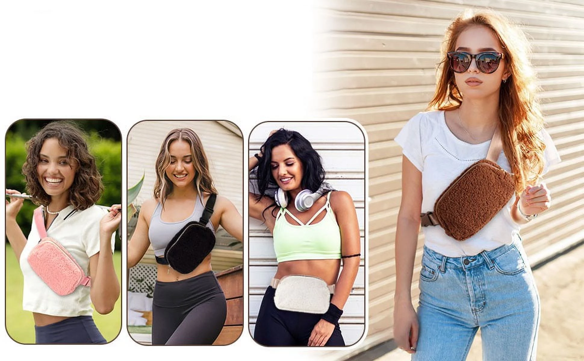 LEZMORE Sherpa Belt Bag Winter Fashion Waist Packs Fleece Belt Bag For Women Adjustable Strap Fanny Pack Everywhere Crossbody Bag Waist Bags