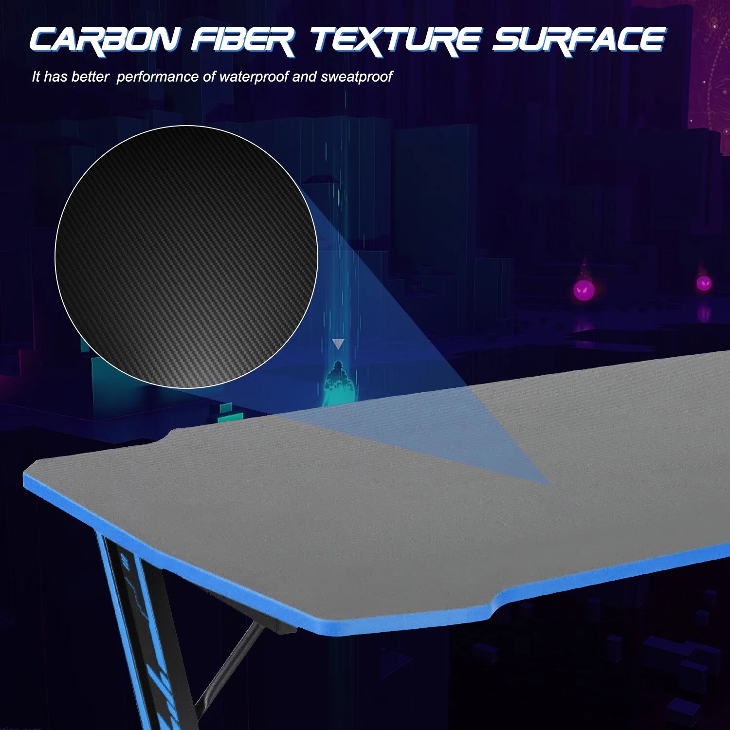 YRLLENSDAN 47 inch Gamaing Desk Z Shaped Gaming Workstation Ergonomic Gaming Table PC Computer Desk with Headphone Hook, Blue