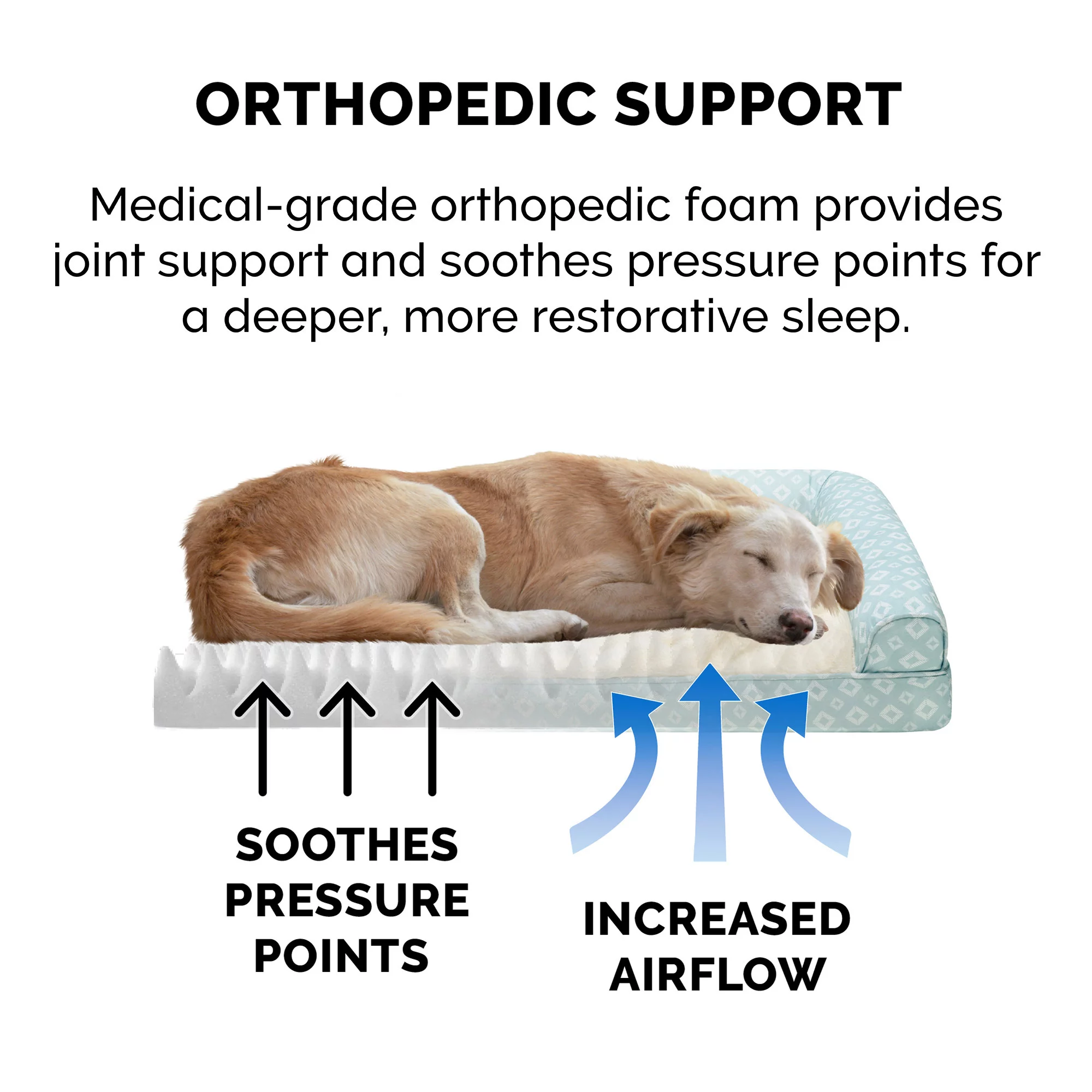 FurHaven Pet Products Plush Fur & Diamond Print Nest-Top Orthopedic Sofa-Style Pet Bed for Dogs & Cats - Aqua, Medium